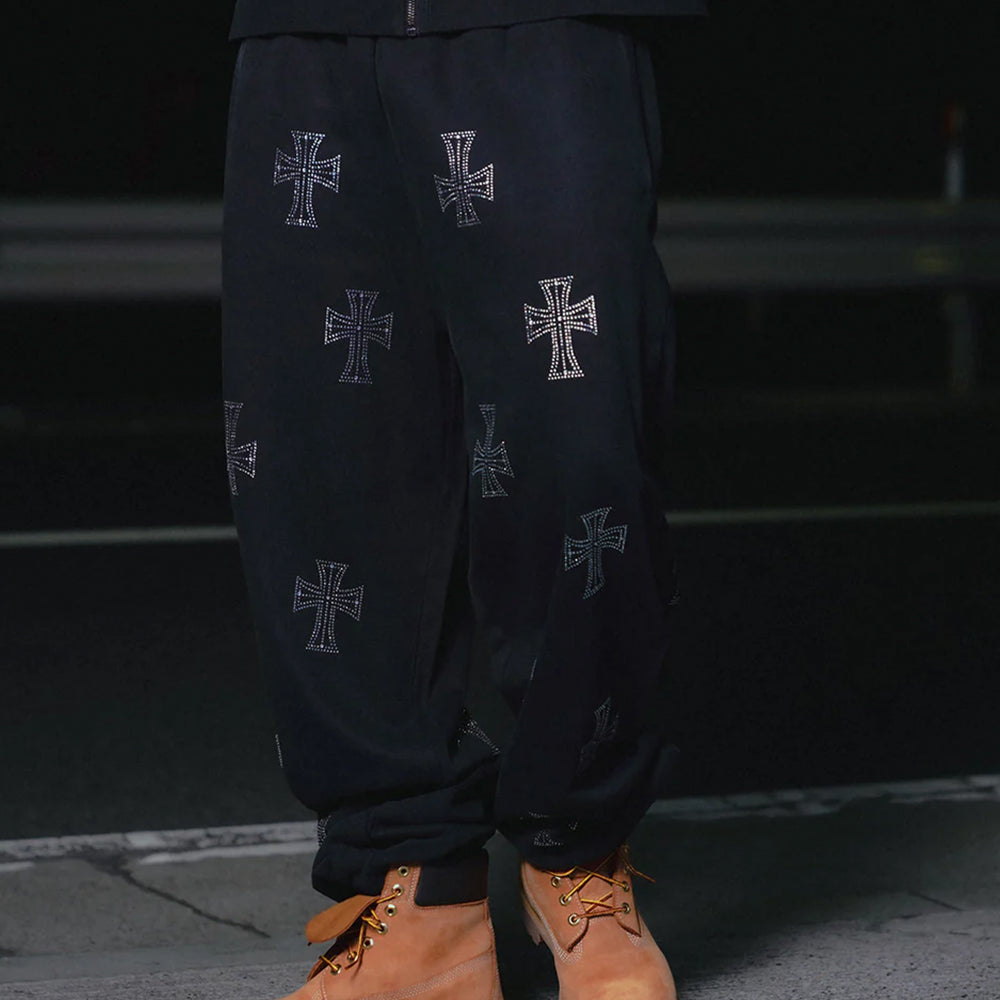 Outline Cross Rhinestone Sweatpants