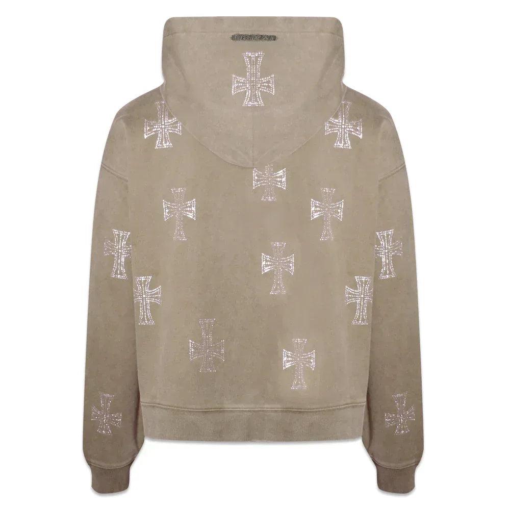 UNKNOWN LONDON Product Page - Outline Cross Rhinestone Zip Hoodie