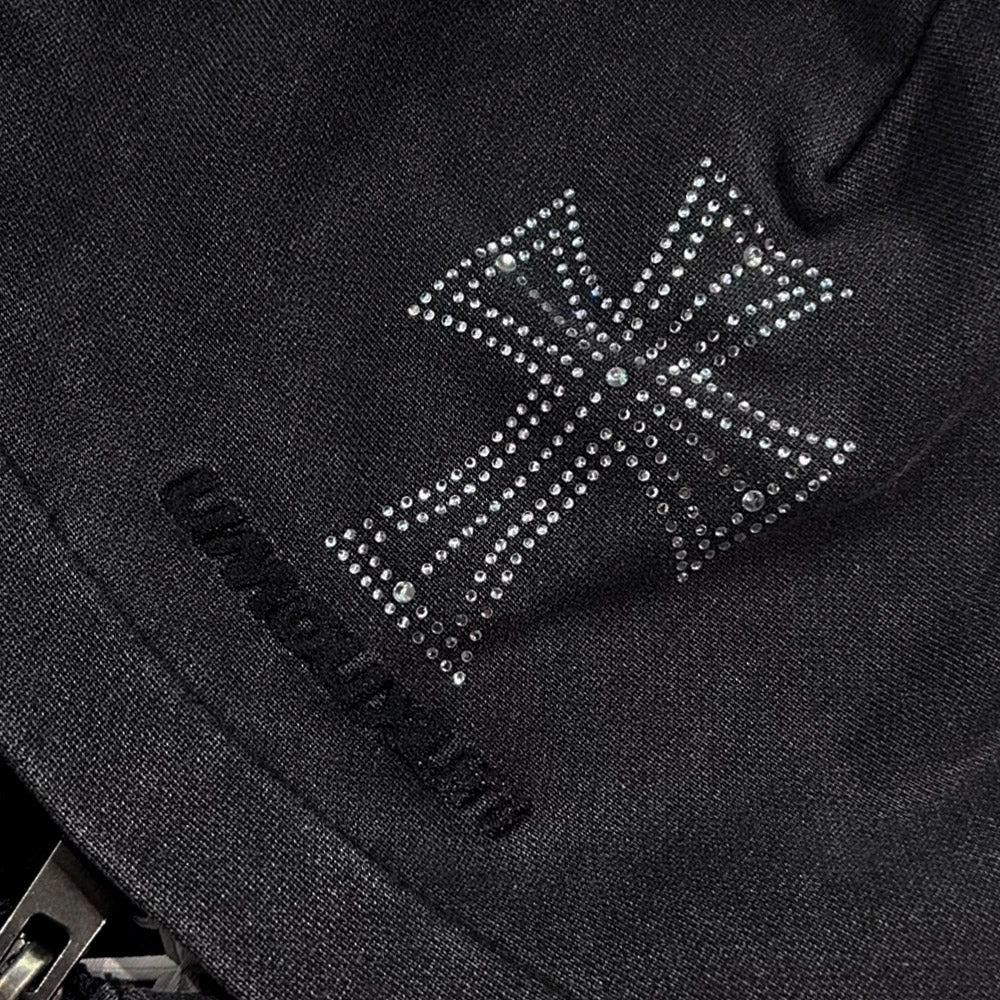 Outline Cross Rhinestone Zip Hoodie