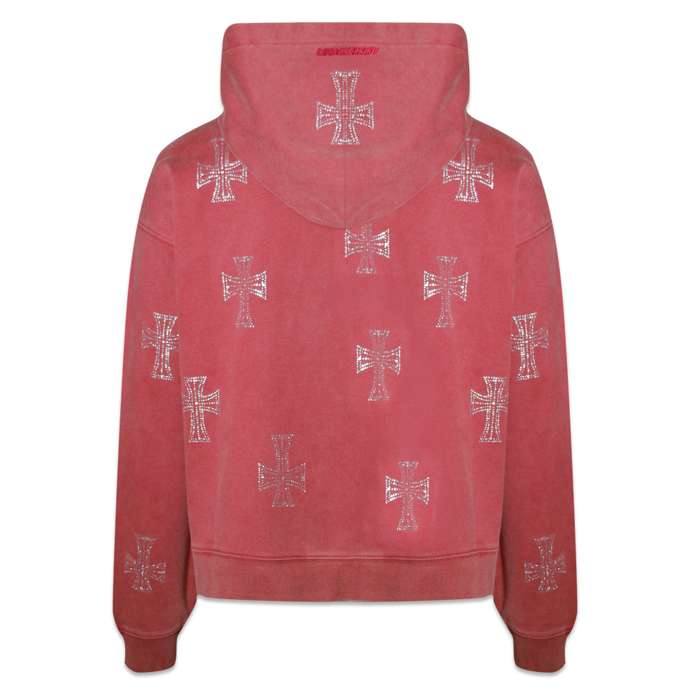 Outline Cross Rhinestone Zip Hoodie