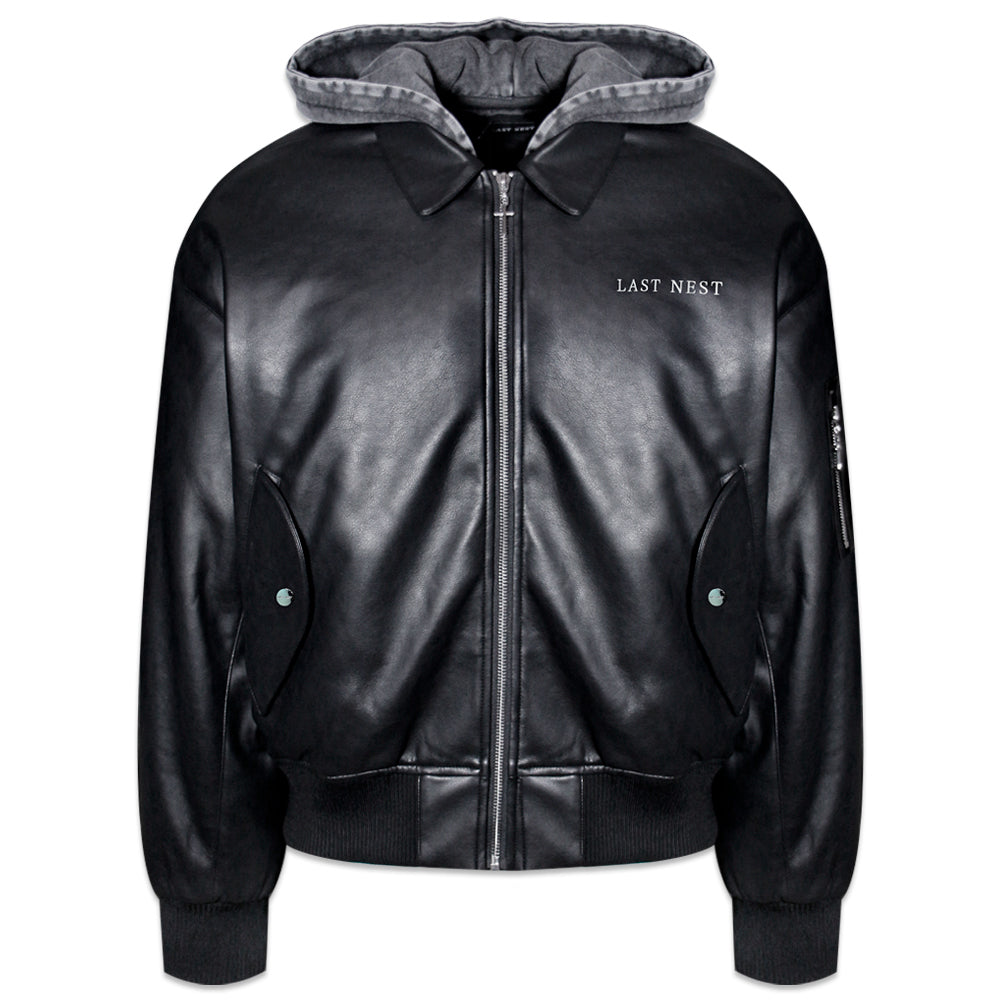 Hooded Faux Leather Flight Jacket
