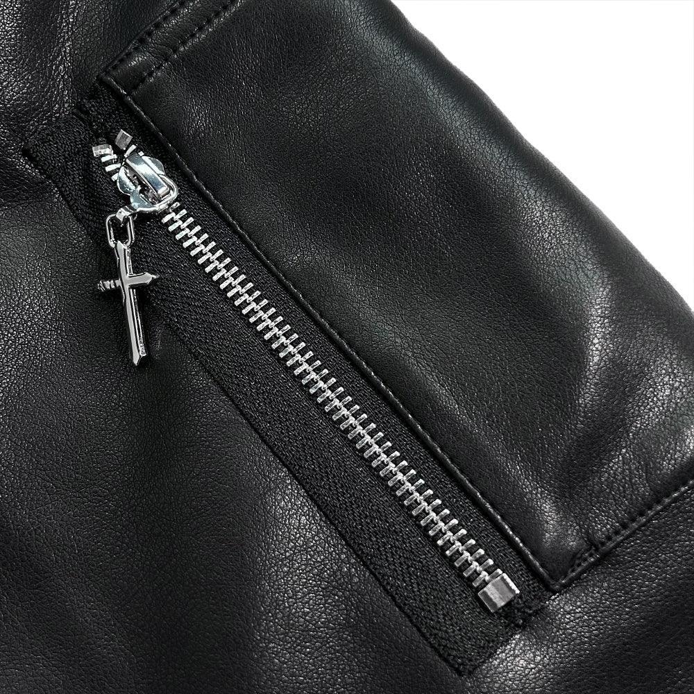 LAST NEST ✴︎ HOODED LEATHER FLIGHT JACKET LAST NEST Product Page - Hooded Faux Leather Flight Jacket - Black