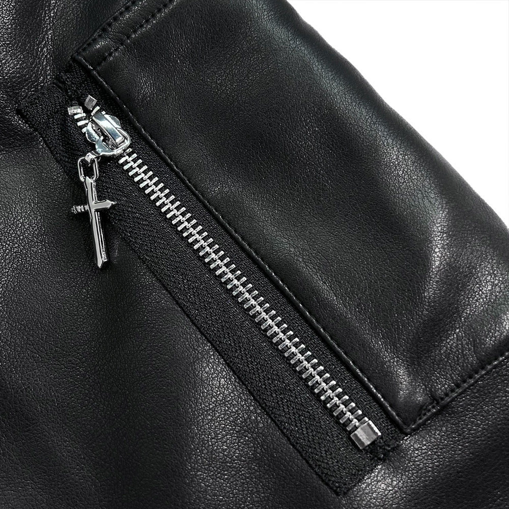 Hooded Faux Leather Flight Jacket