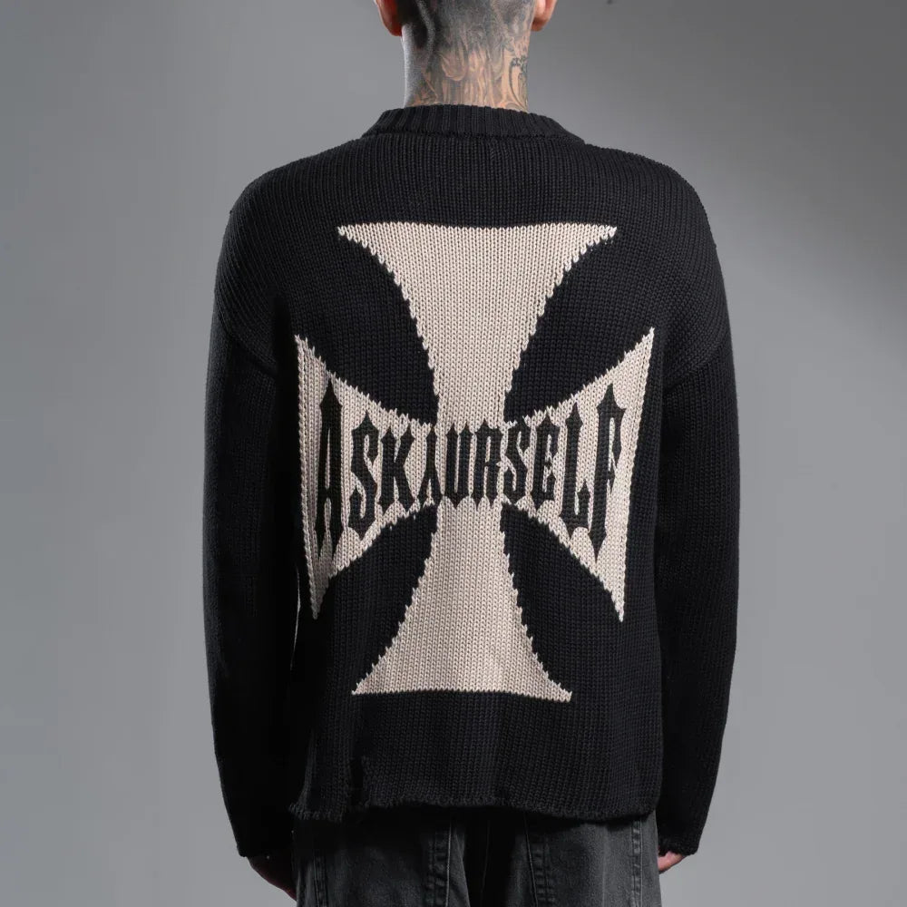 トップス ASKYURSELF RAW CROSS MERINO KNIT Black M ASKYURSELF RAW CROSS MERINO KNIT Black M - メルカリ