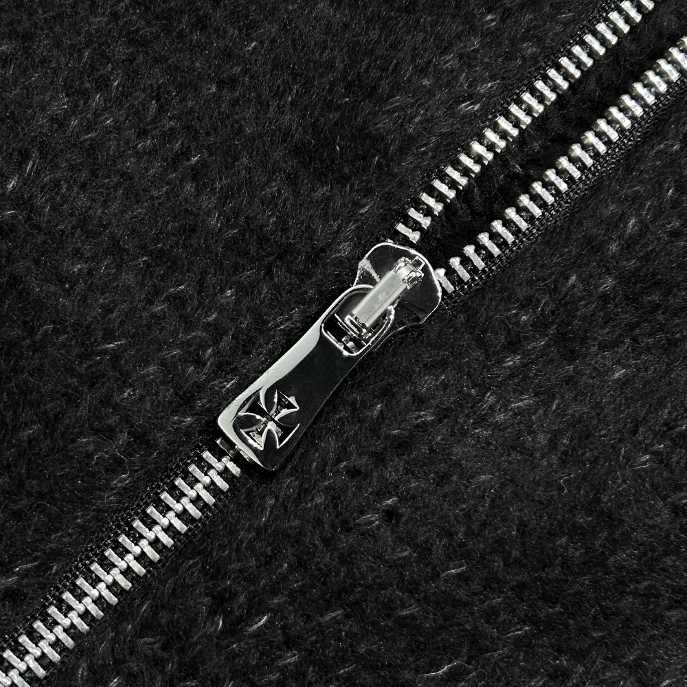 Raglan Brushed Cross Zip Knit Hoodie