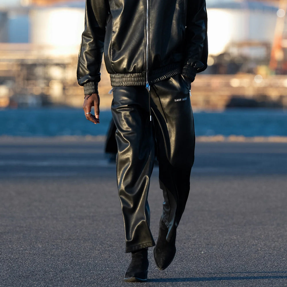 Faux Leather Track Pants