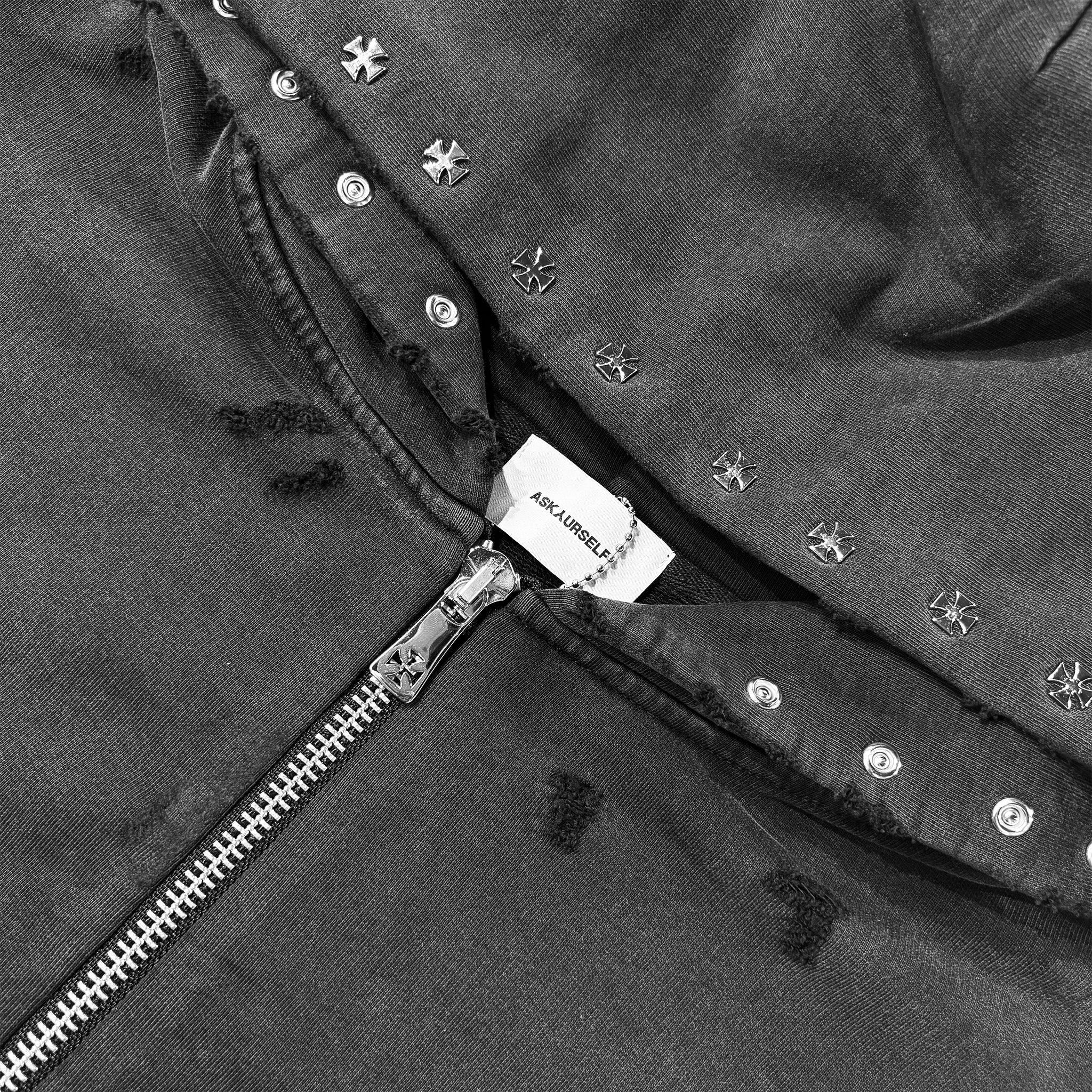 Cross Studded Destroyer Zip Hoodie