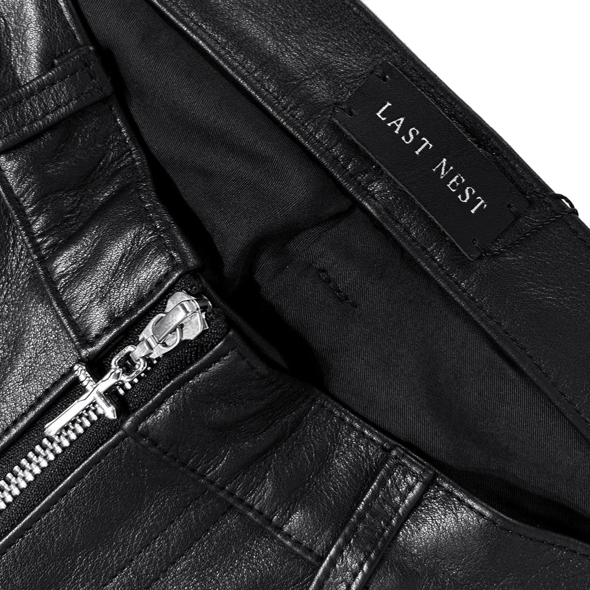 Front Zip Leather Pants