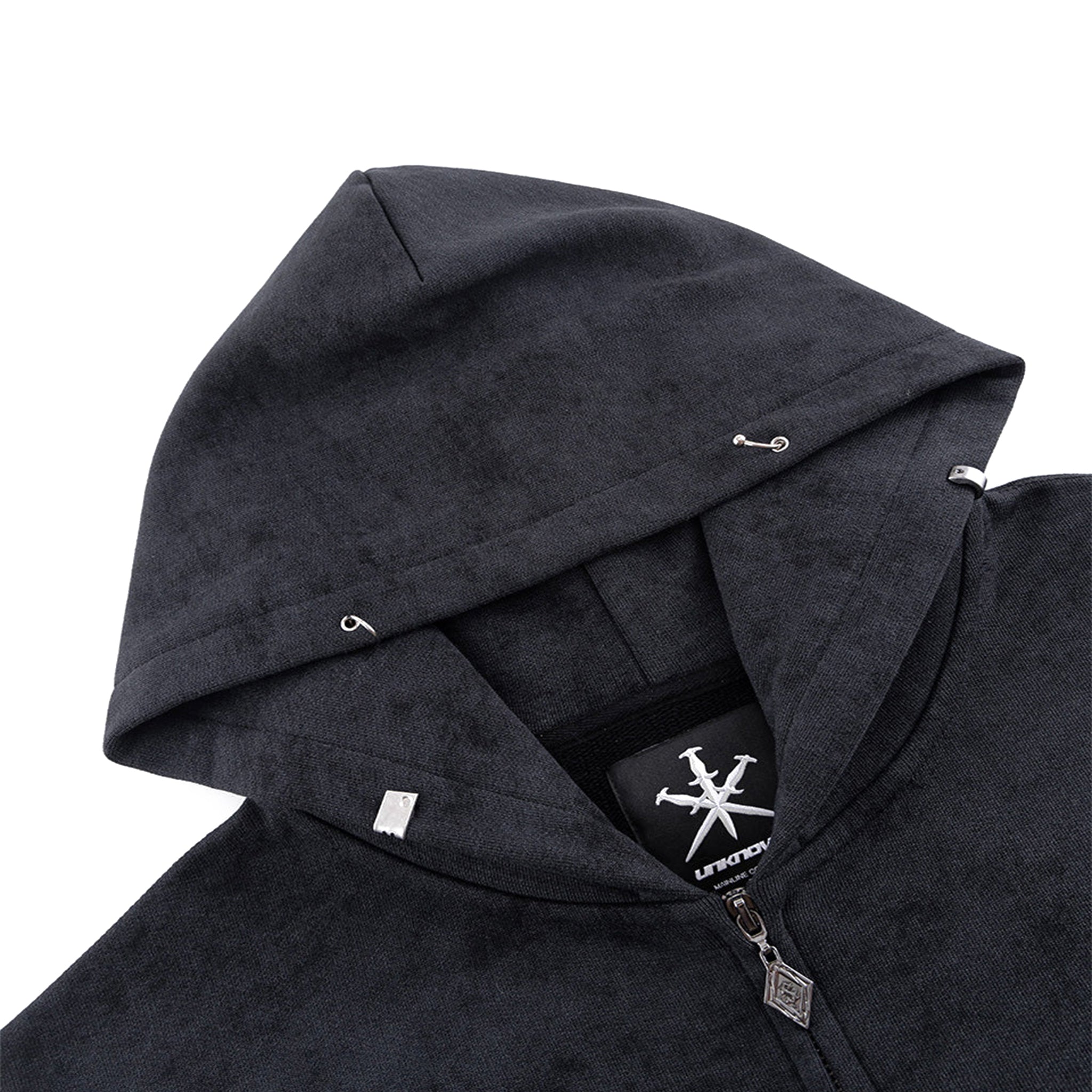 Dagger Cross Leather Patch Zip Hoodie