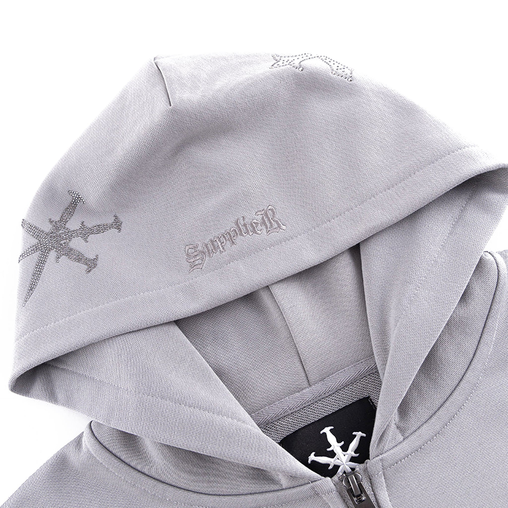 Dagger Cross Rhinestone Zip Hoodie