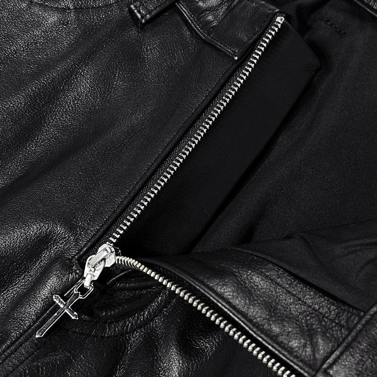 Front Zip Leather Pants