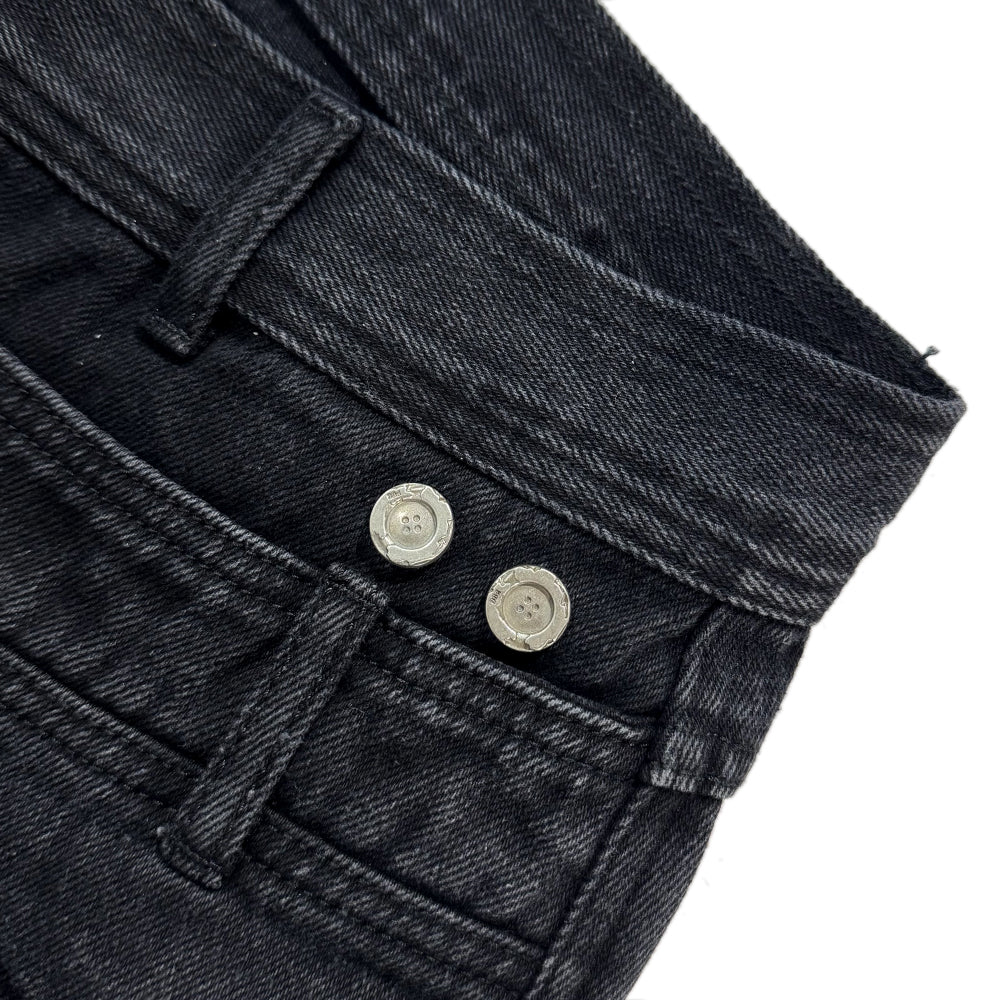 Divided Curved Line Double Buckle Pants