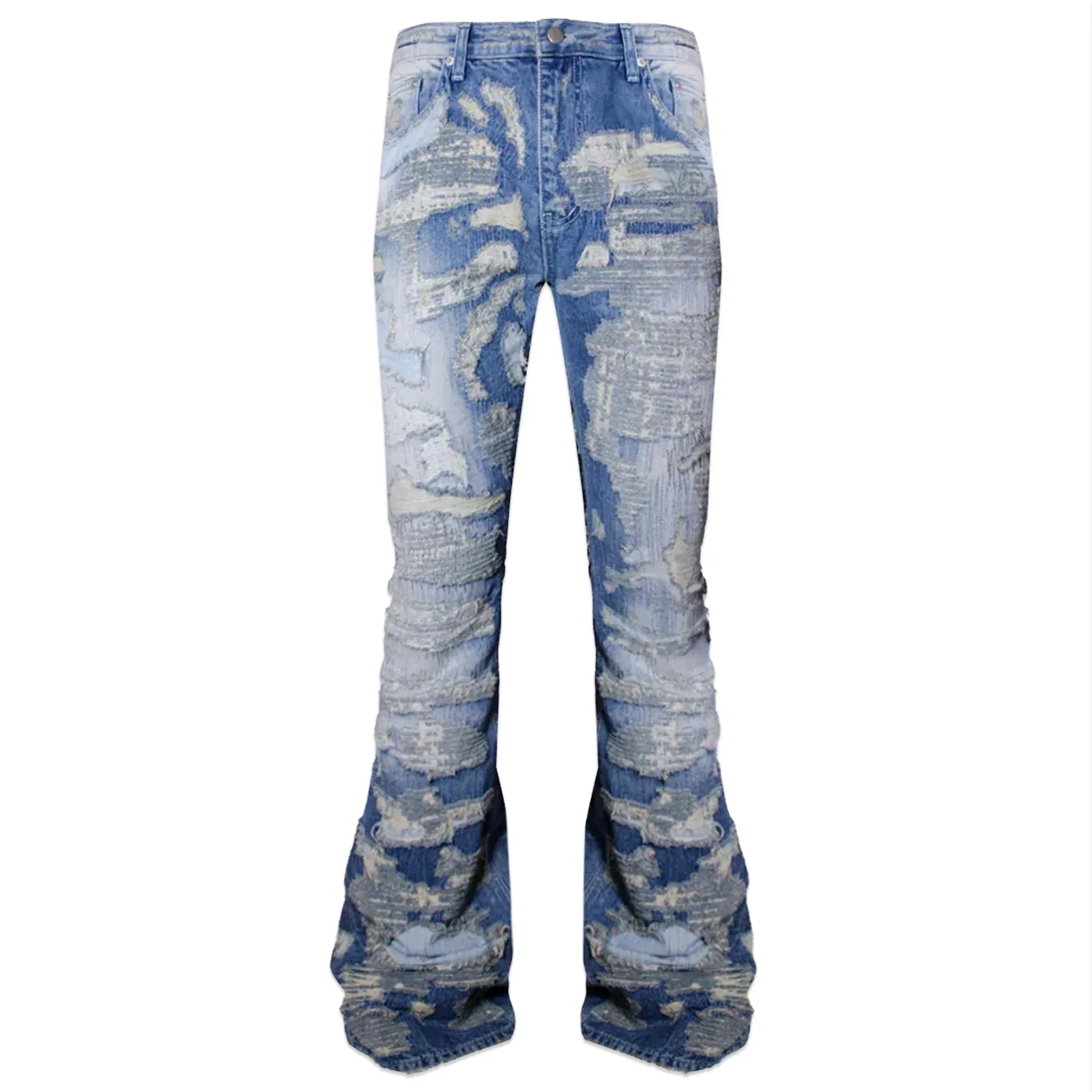 Multiple Boro Destroyed Flared Jeans - EMOstanceclub - VENTURER
