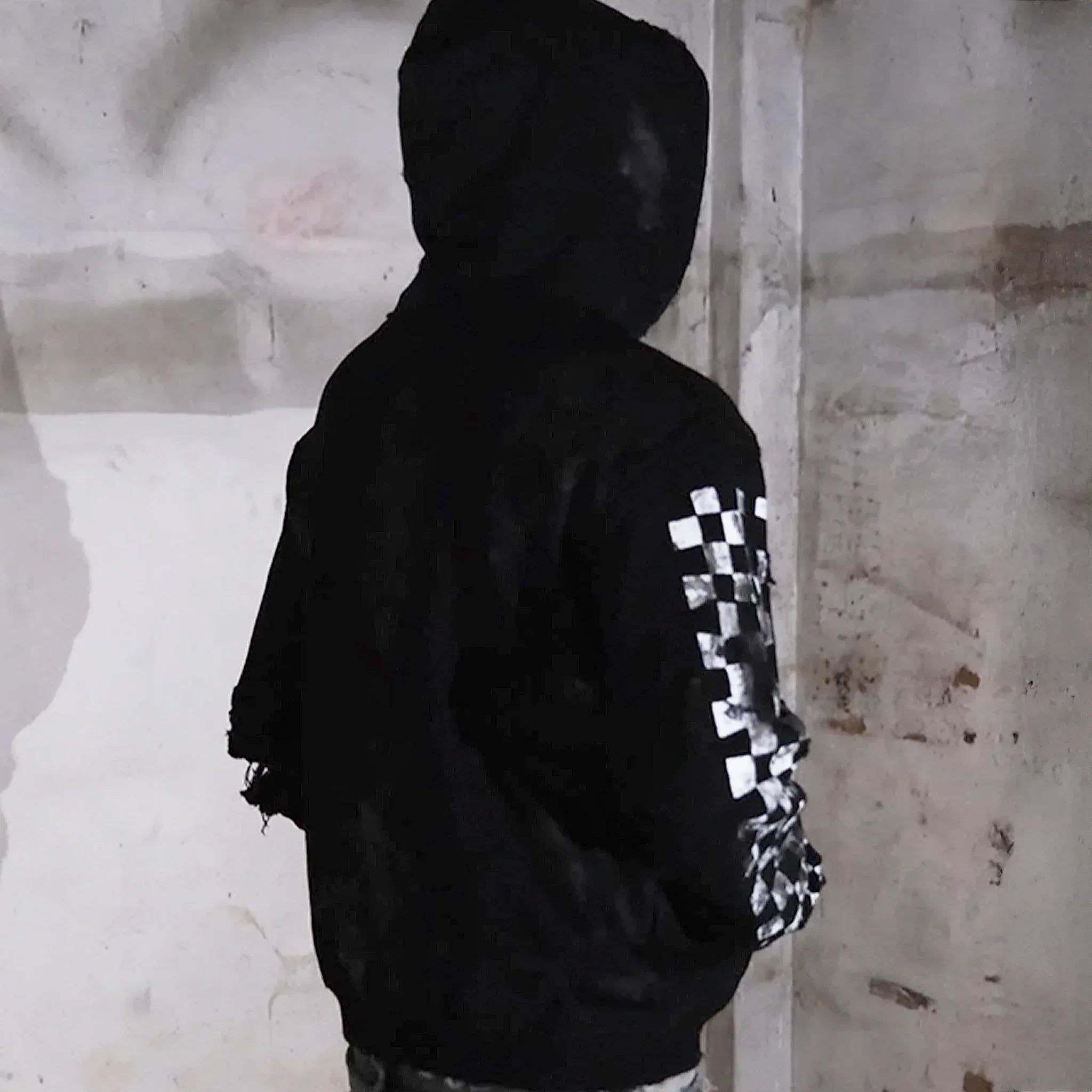 Distressed Coated Checkerboard Hoodie - EMOstanceclub - VENTURER