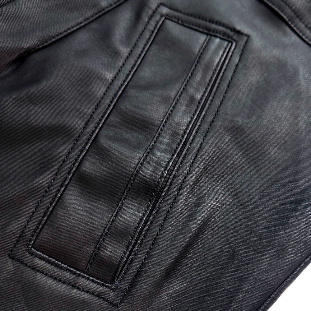 Lambskin Coated Denim Mixed Long Coat