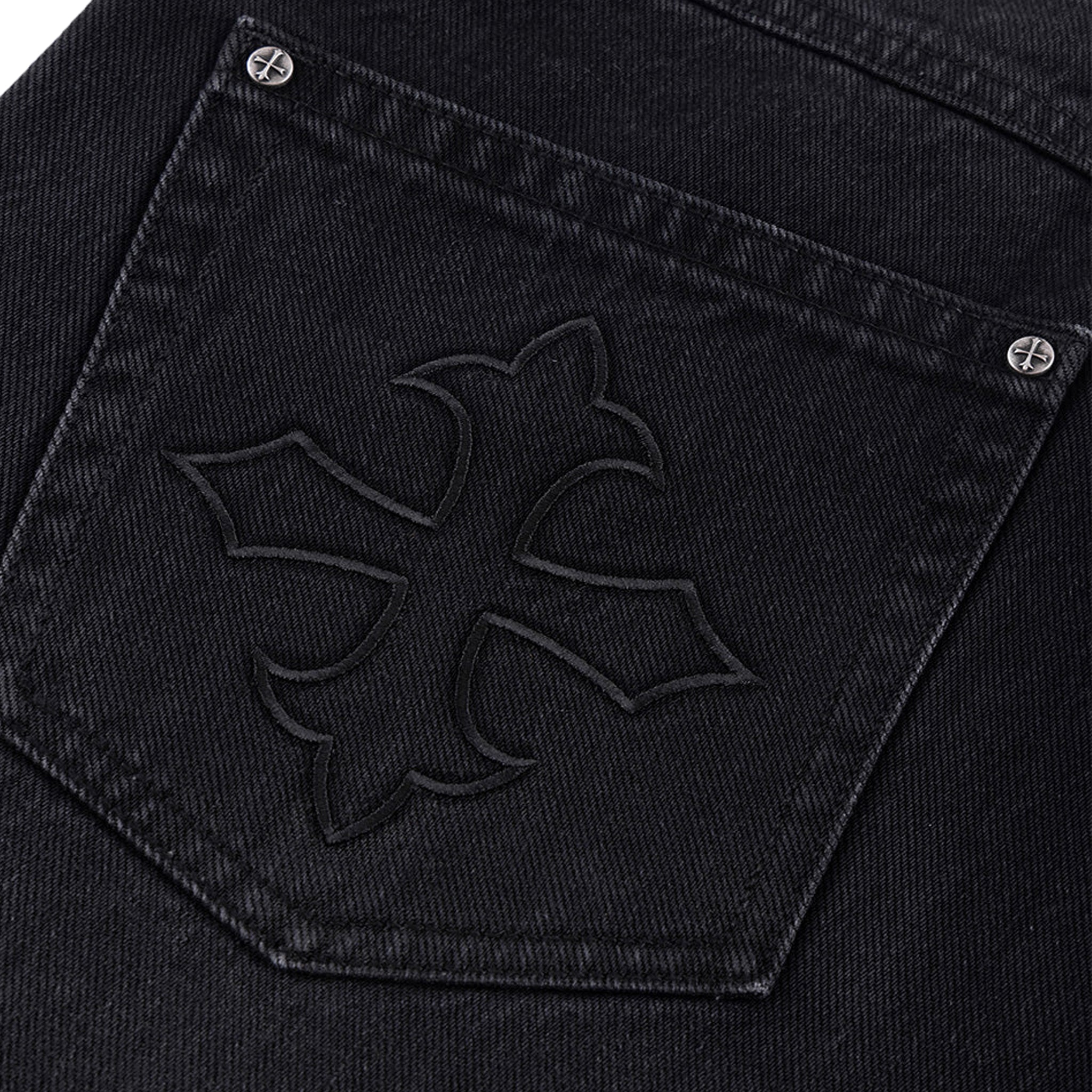 Dagger Cross Rhinestone Baggy Denim Pants