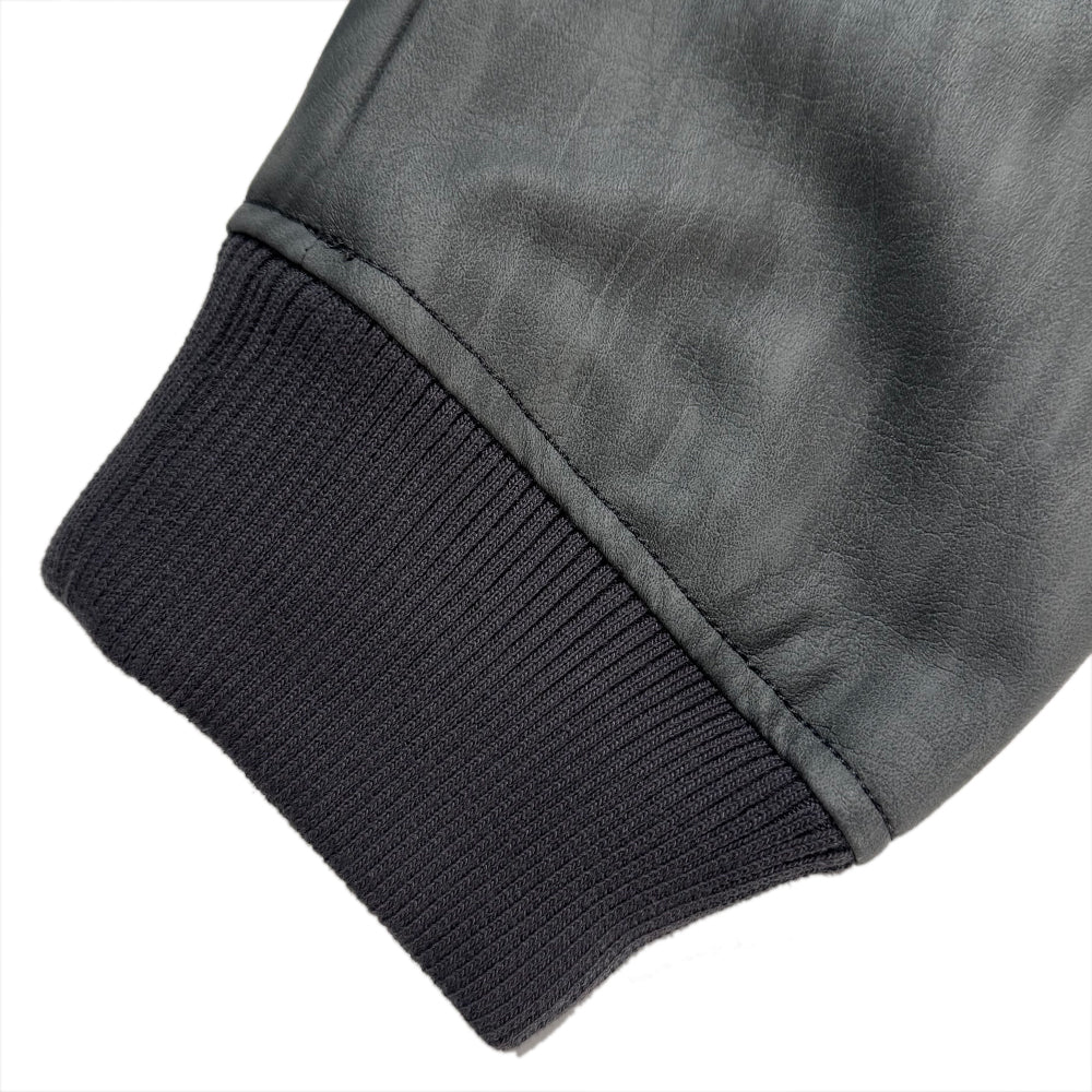 Destroyed Leather and Linen Hoodie Zip-up Jacket