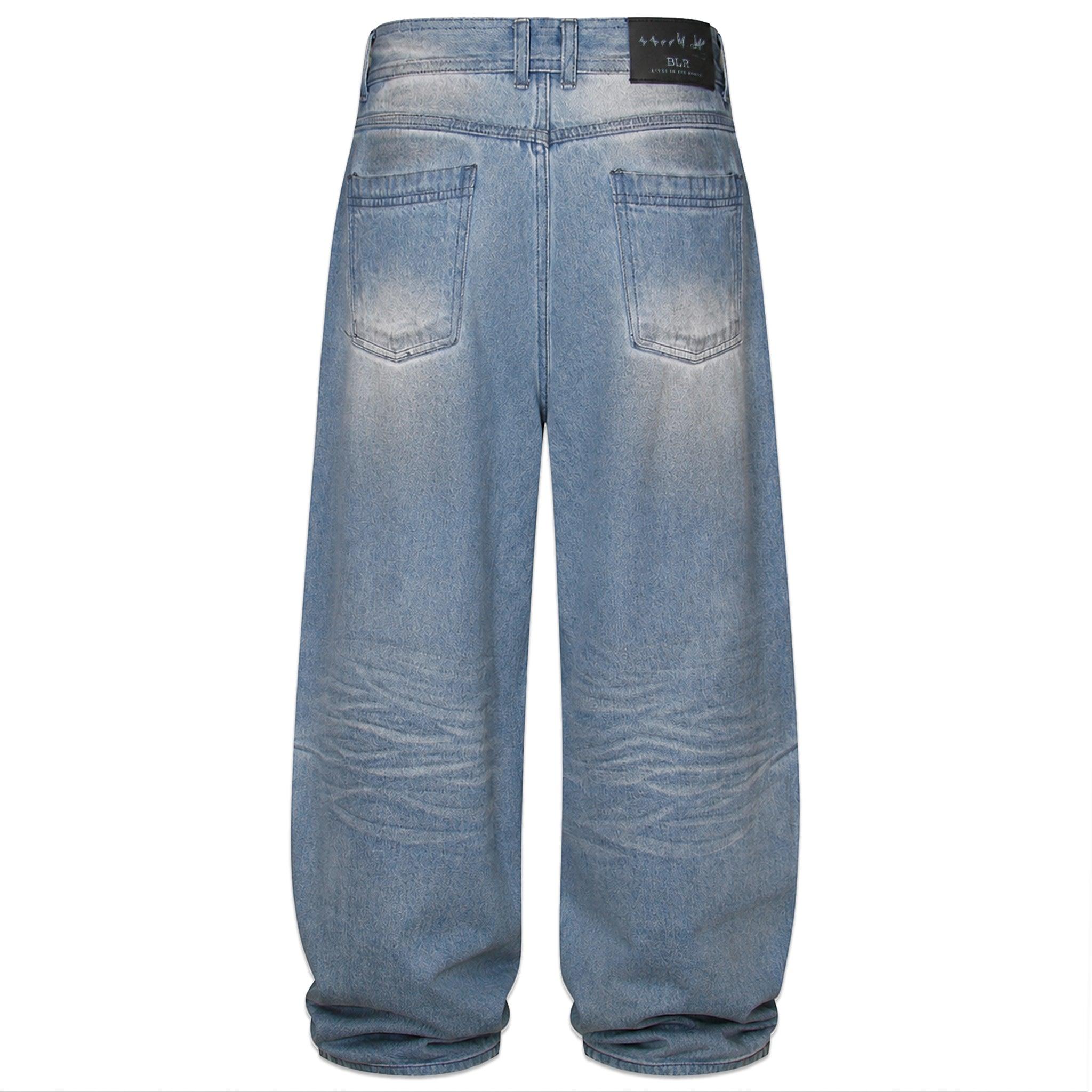 Destroyed Oil Washed Wide Denim Pants
