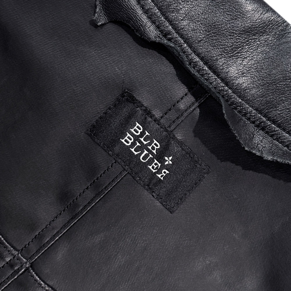 Lambskin Coated Denim Mixed Long Coat