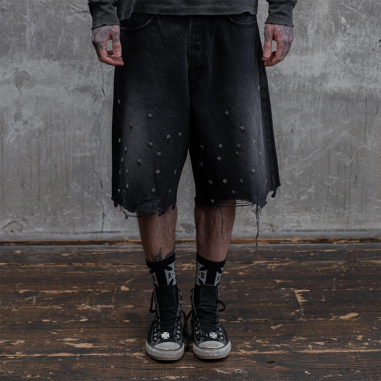 Cross Pin Baggy Jeans Shorts