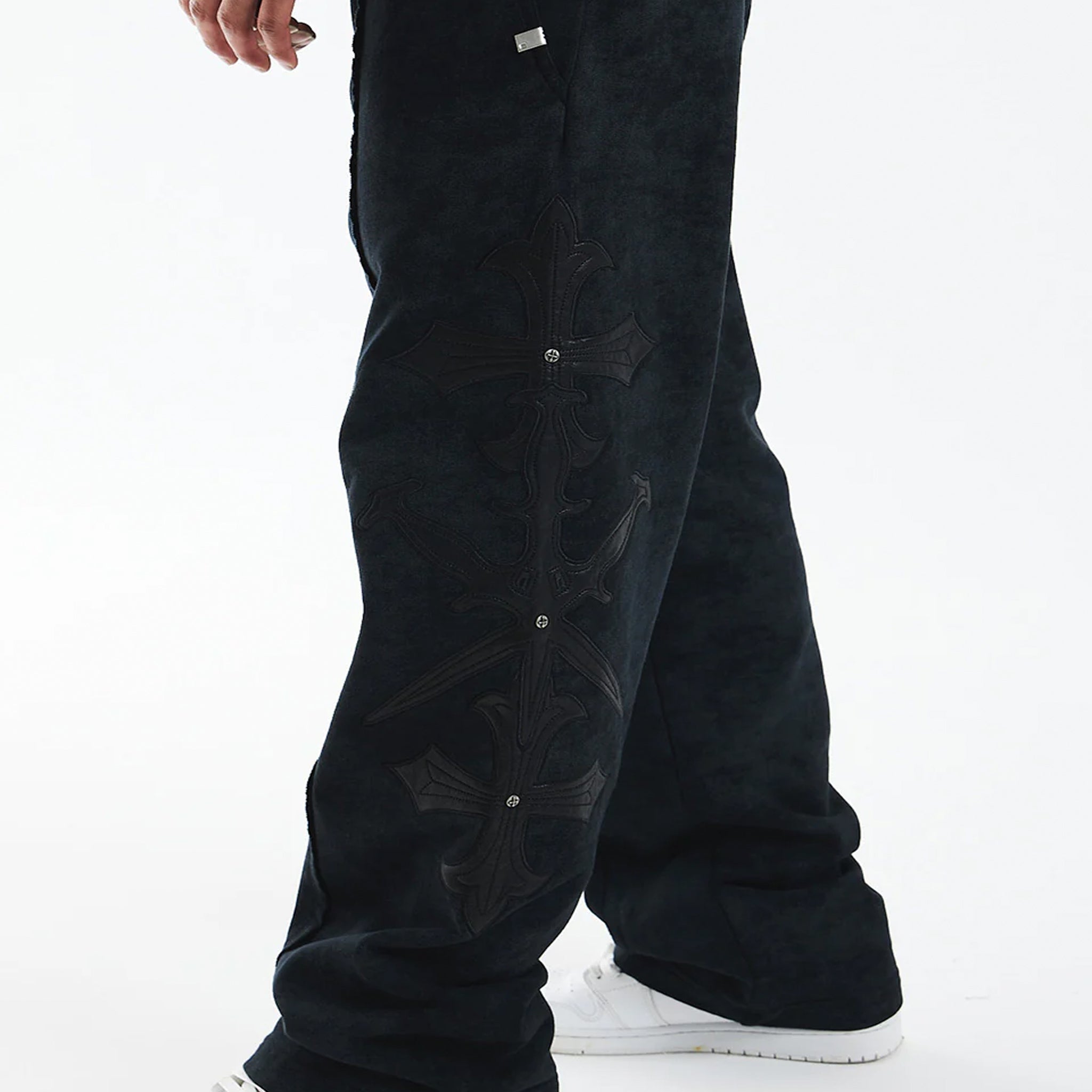 Dagger Cross Leather Patch Baggy Jogger Pants