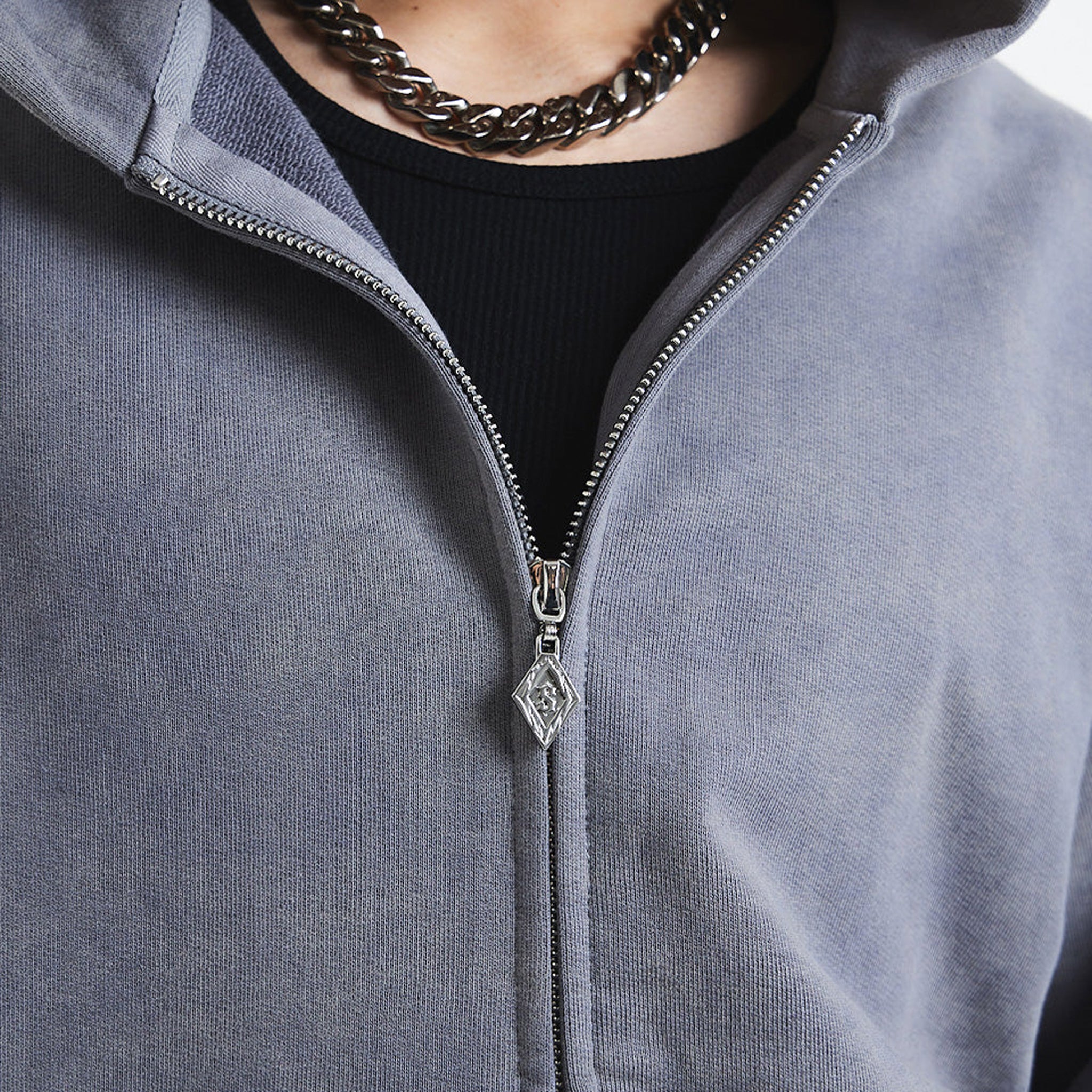 Dagger Cross Leather Patch Zip Hoodie