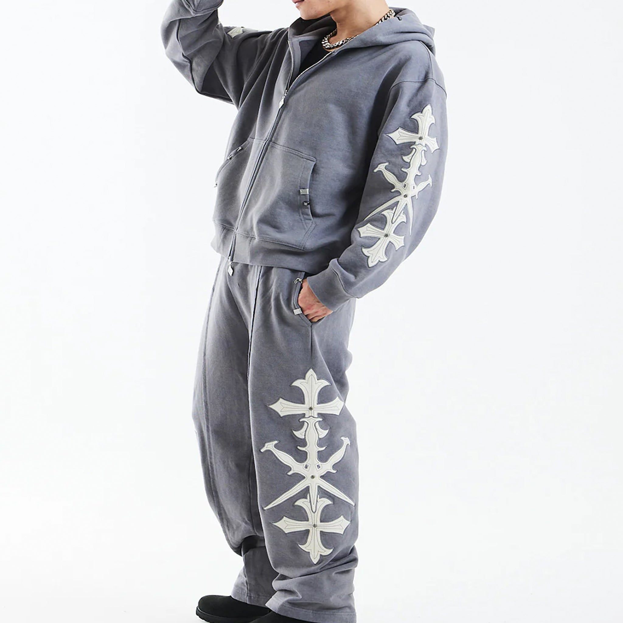 Dagger Cross Leather Patch Baggy Jogger Pants