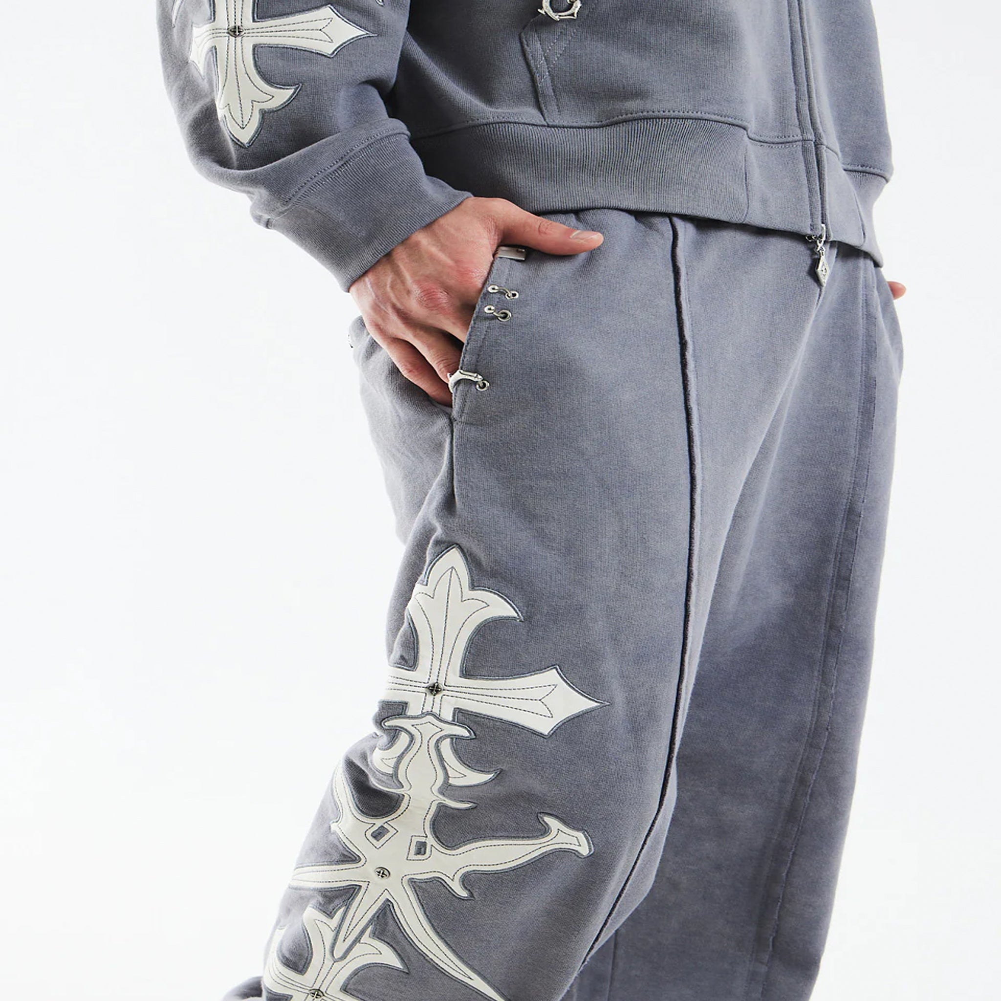 Dagger Cross Leather Patch Baggy Jogger Pants