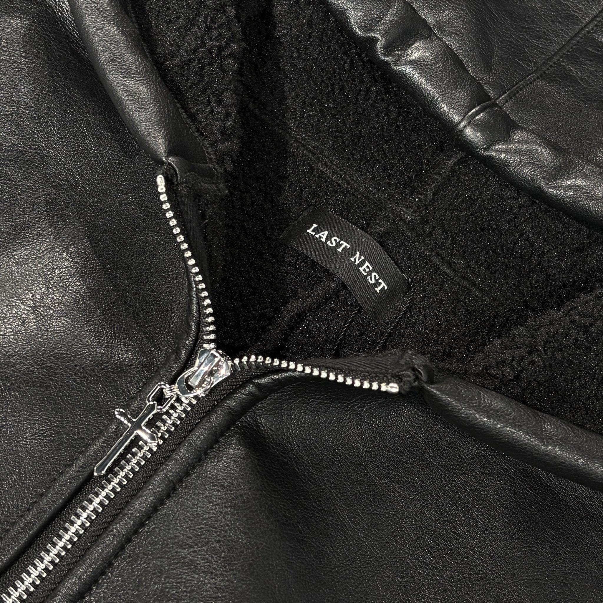 LAST NEST Product Page - Faux Leather Boa Hoodie - Black - VENTURER
