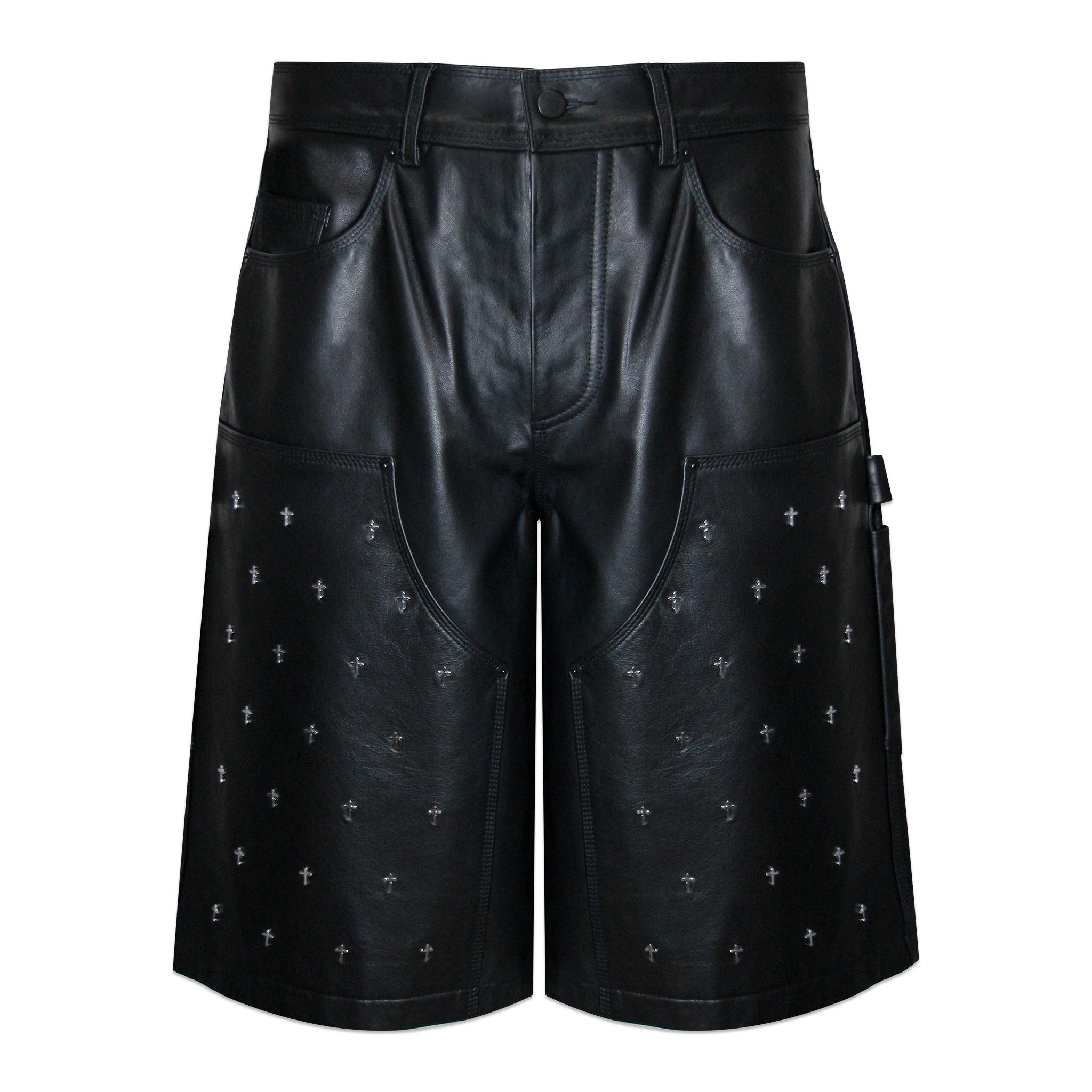 Leather Double Knee Cross Shorts