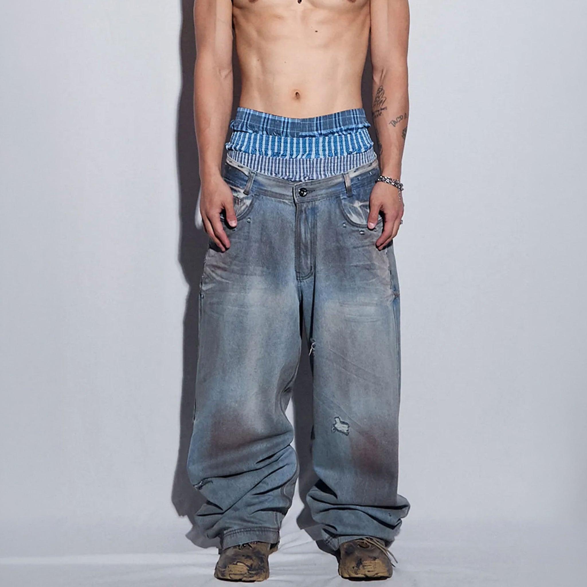 Punched Dirty Wide Denim Pants