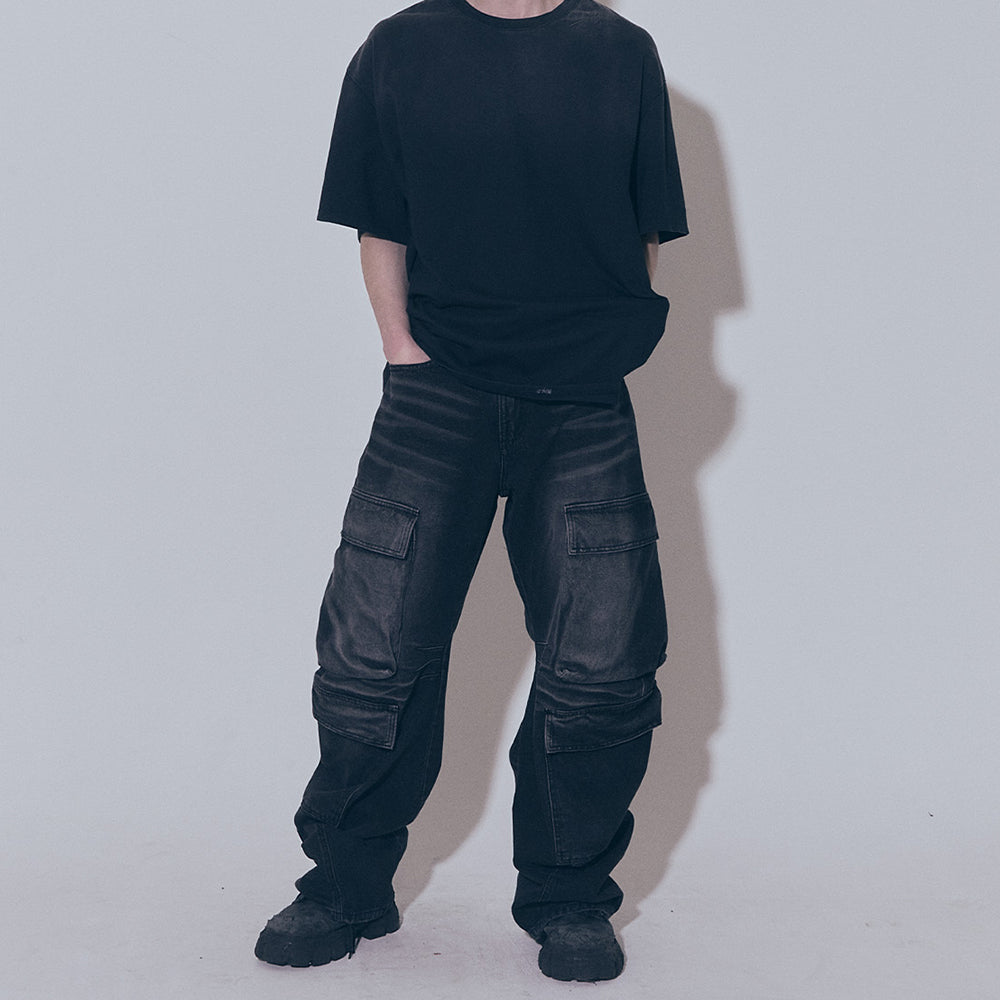 Curved Quad Cargo Washing Denim Pants