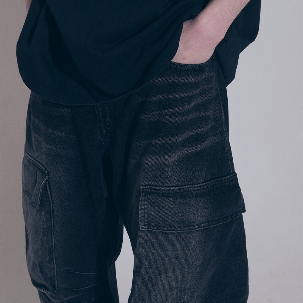 Curved Quad Cargo Washing Denim Pants