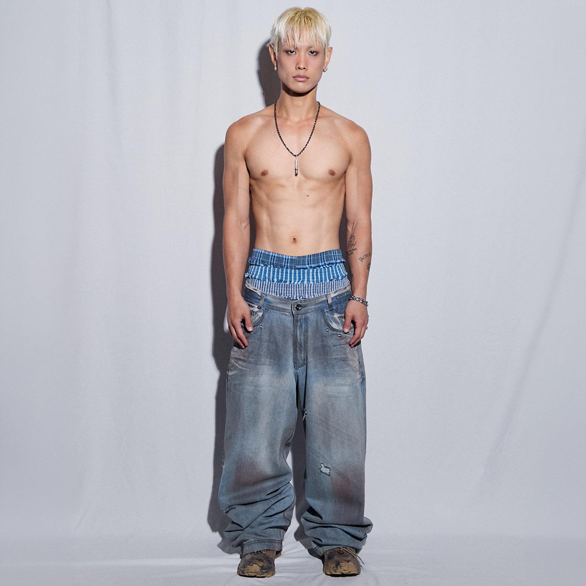 Punched Dirty Wide Denim Pants