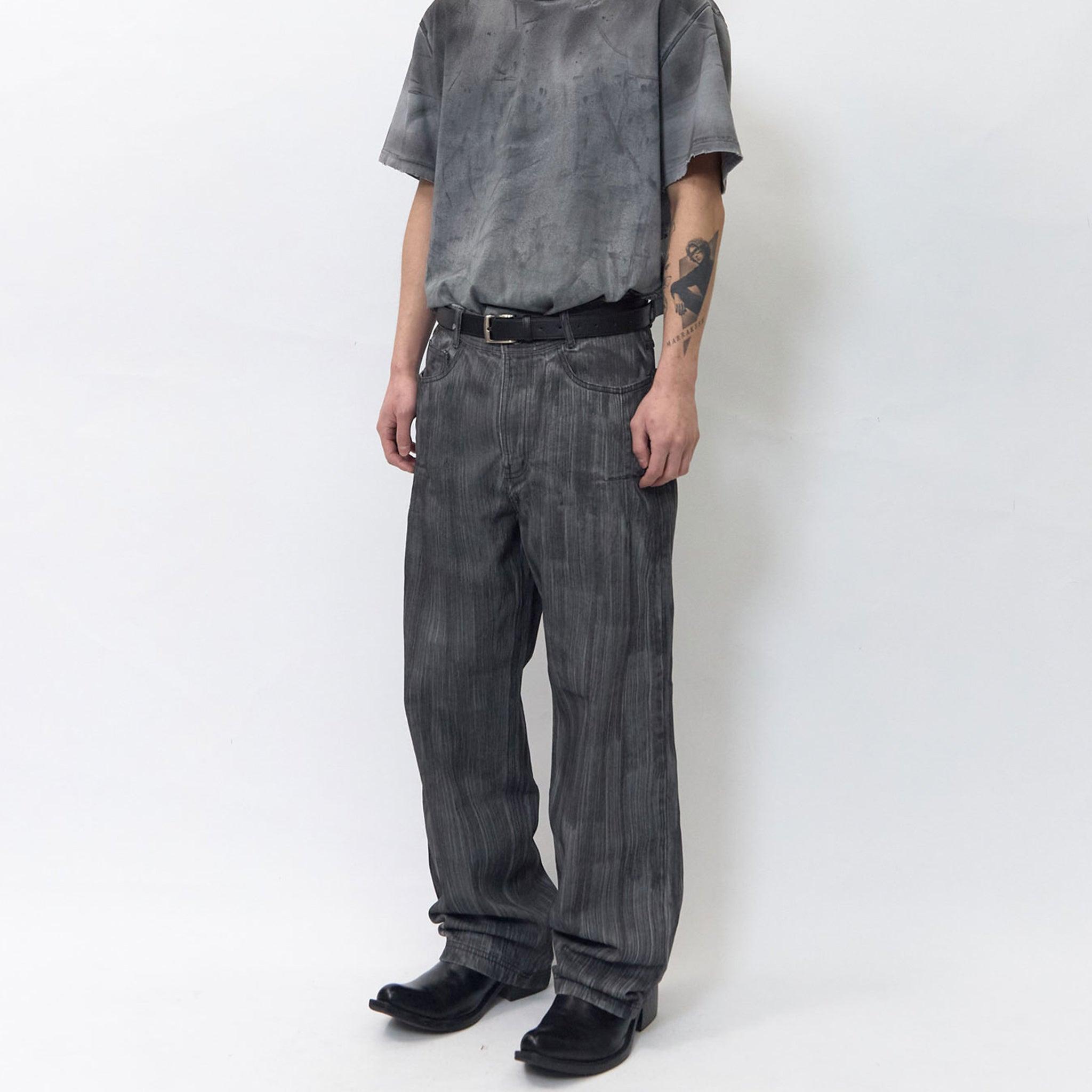 Brushed, Oil-Washed Wide Denim Pants