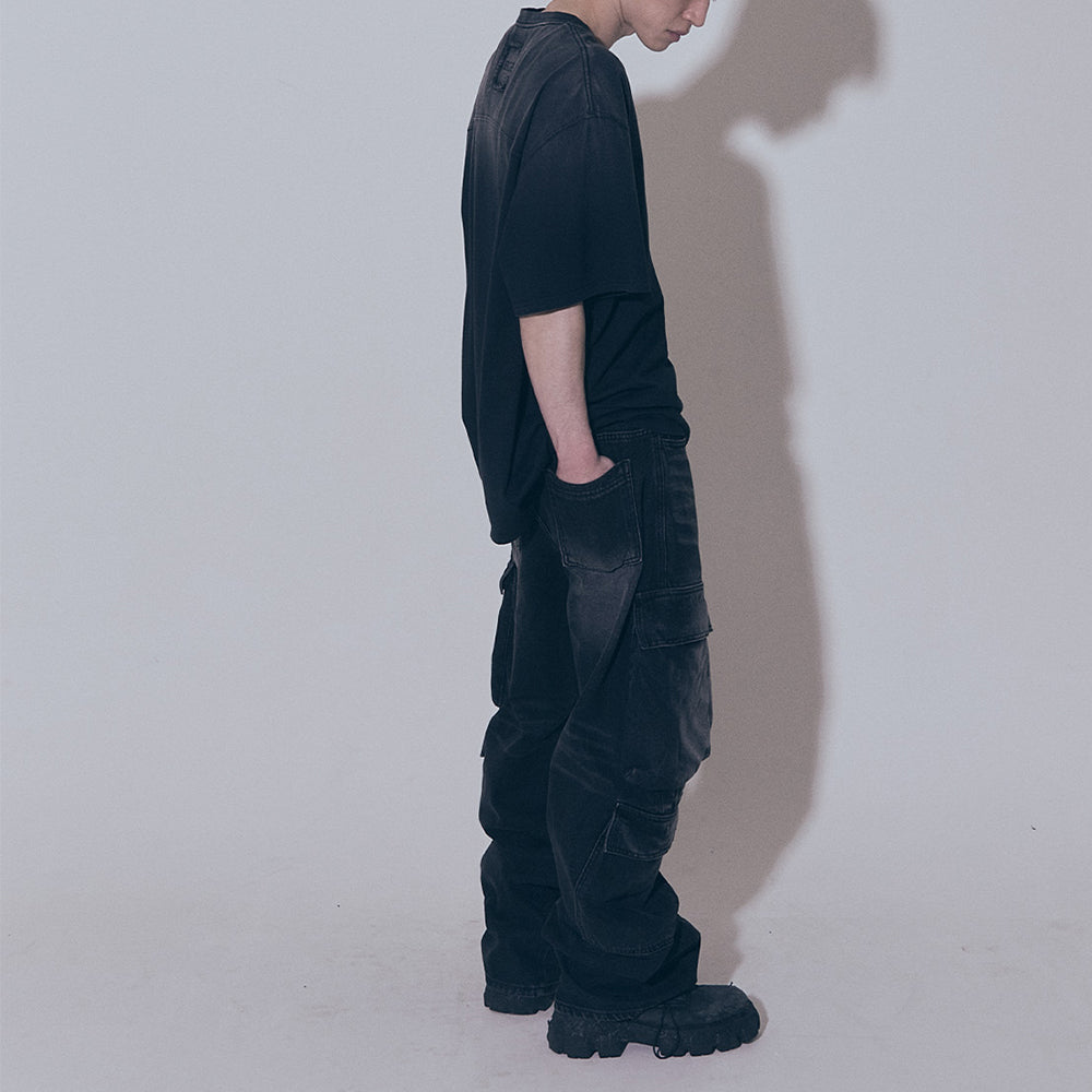 Curved Quad Cargo Washing Denim Pants