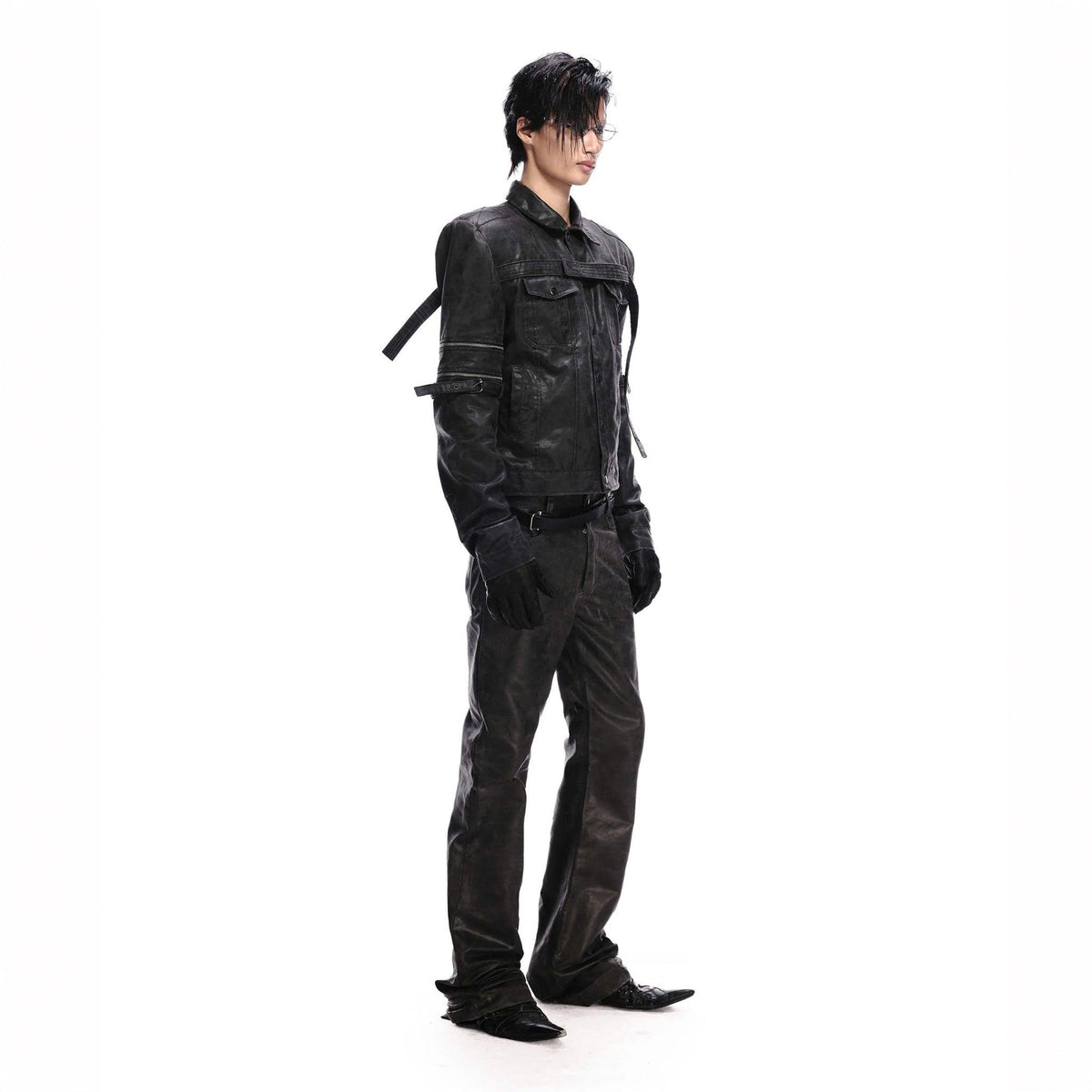 Military Leather Trucker Jacket