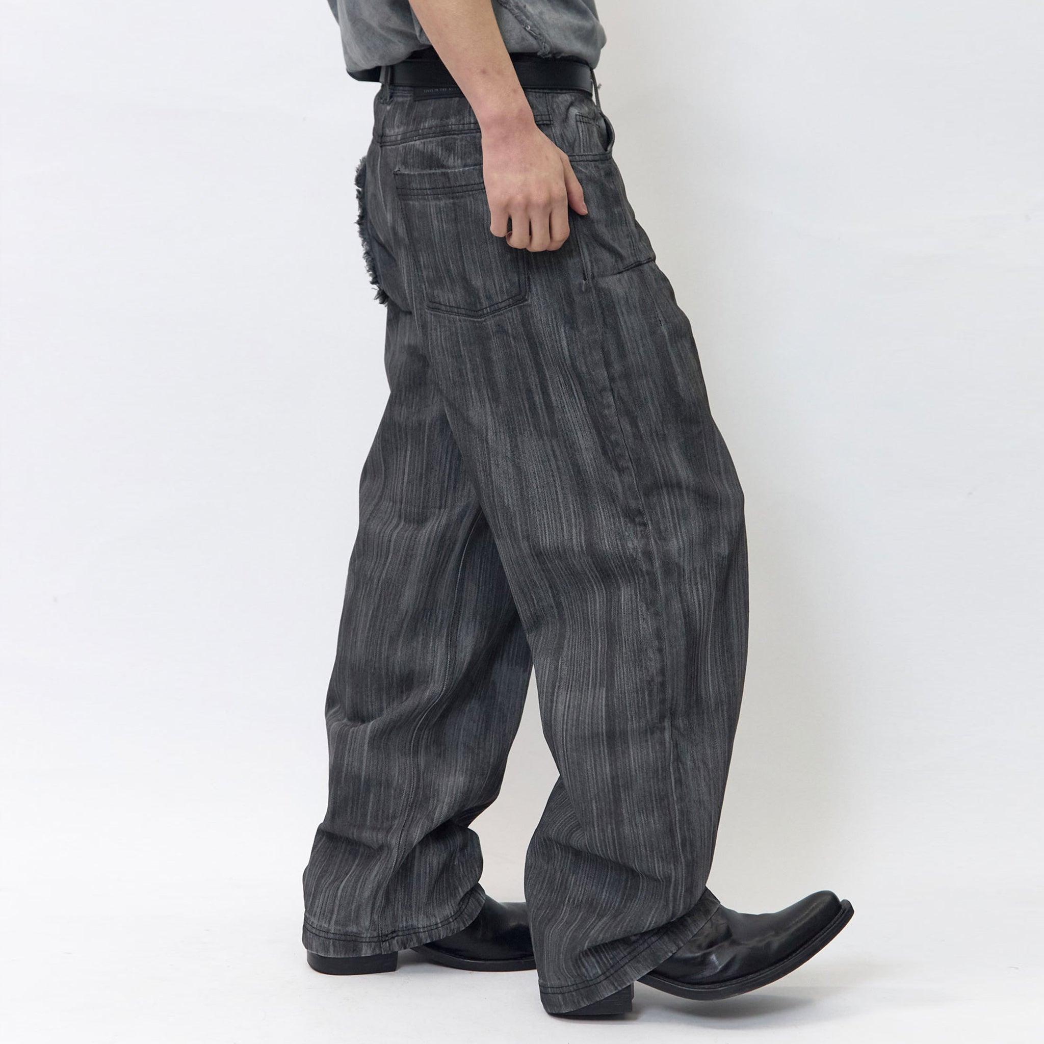 Brushed, Oil-Washed Wide Denim Pants