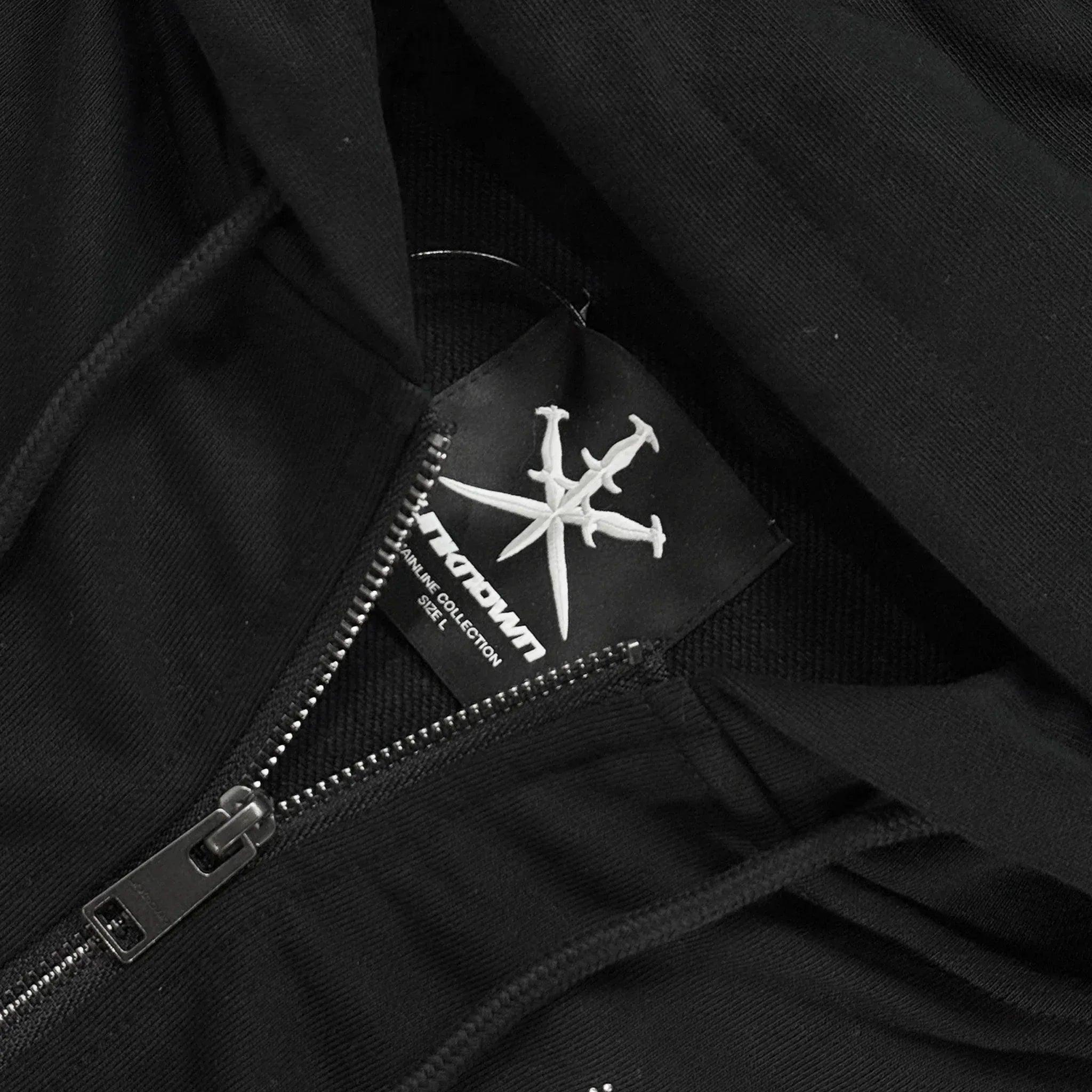 UNKNOWN LONDON Product Page - Cross Rhinestone Zip Hoodie - Black