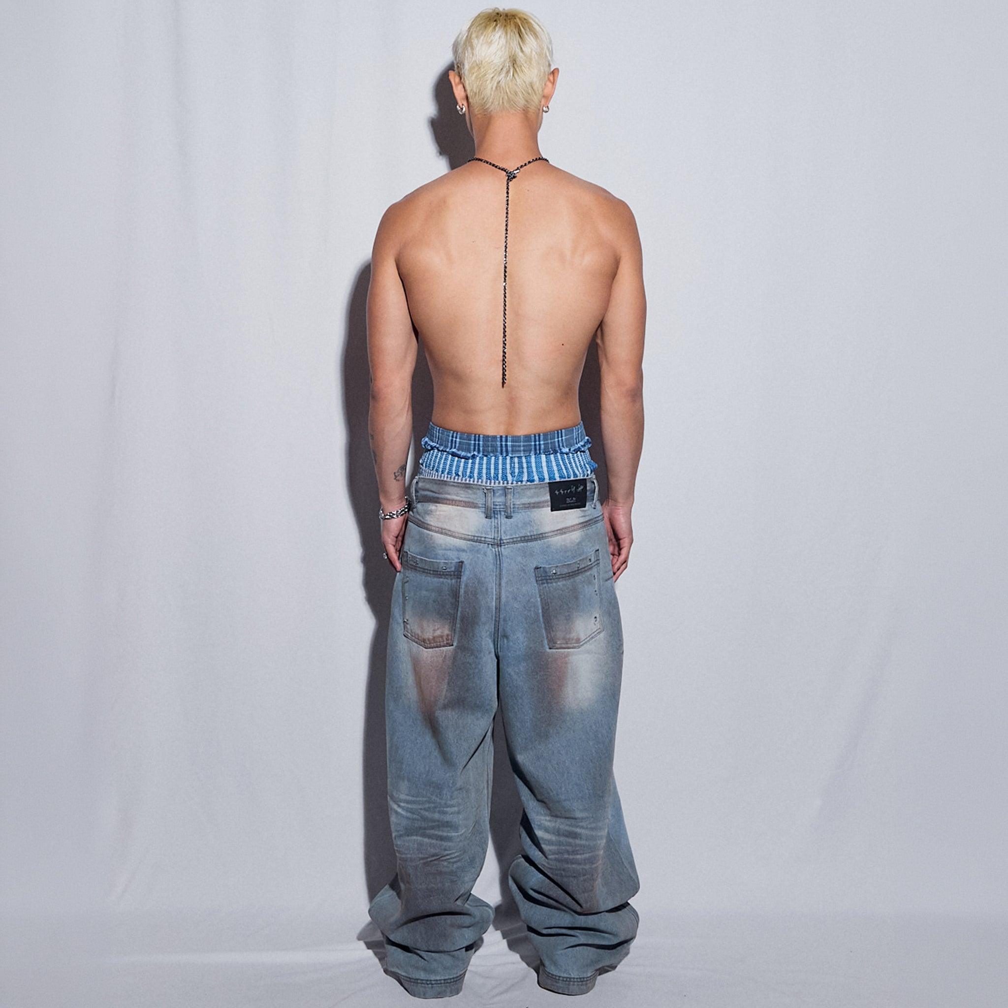 Punched Dirty Wide Denim Pants