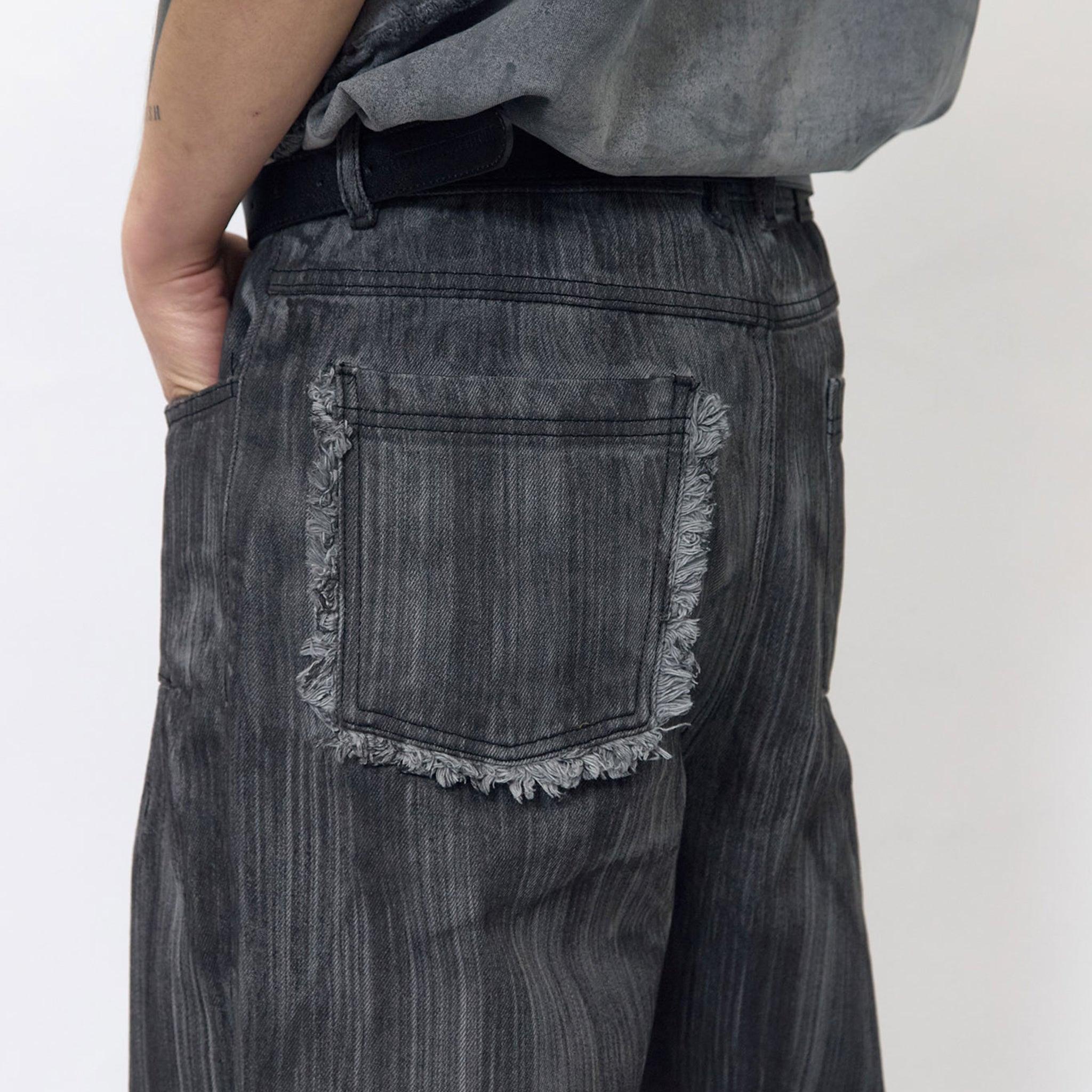 Brushed, Oil-Washed Wide Denim Pants