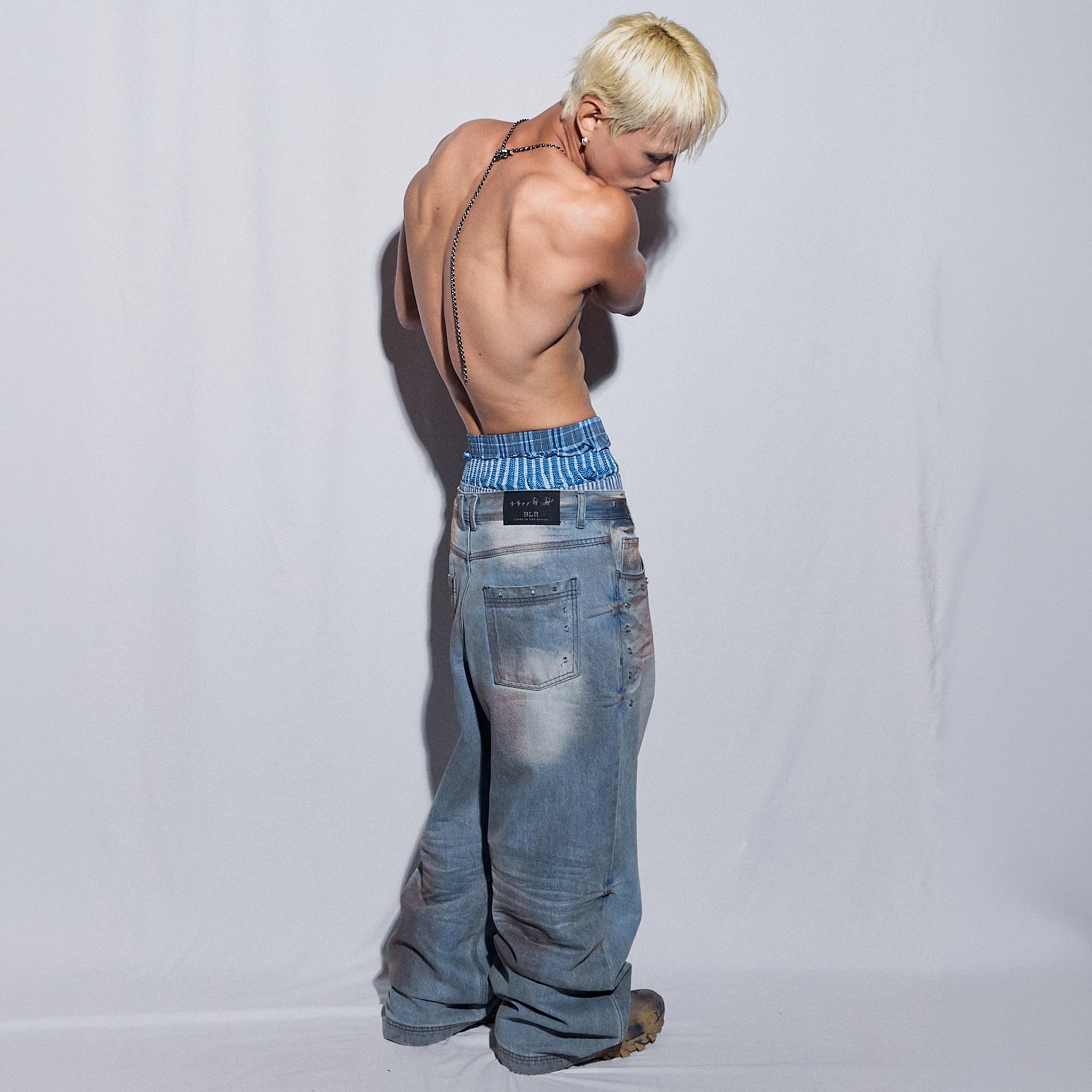 Punched Dirty Wide Denim Pants