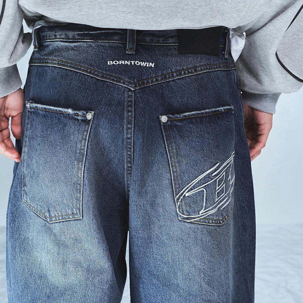 Stroke B Washed Wide Denim Pants