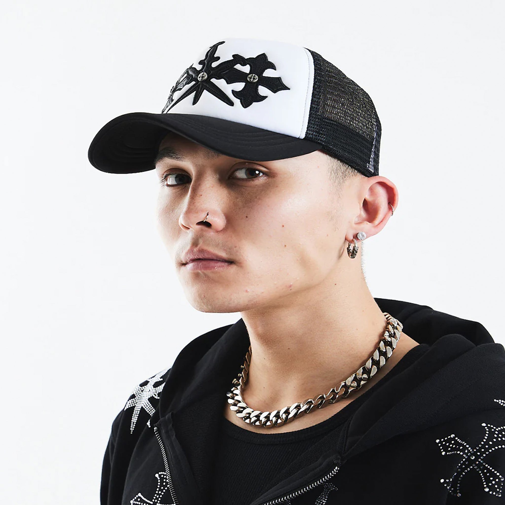 Dagger Cross Leather Patch Mesh Cap