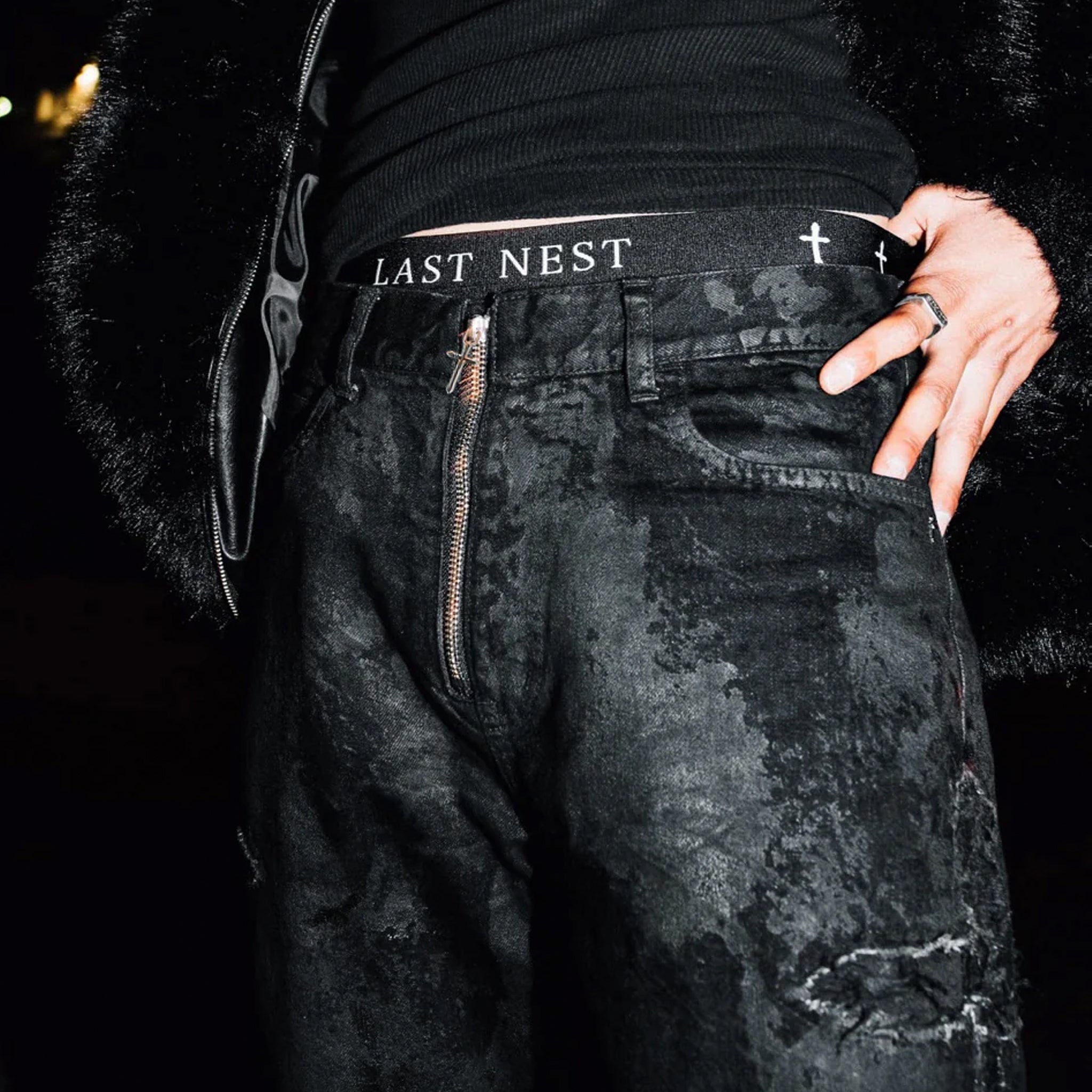 Coating Denim Flare Pants