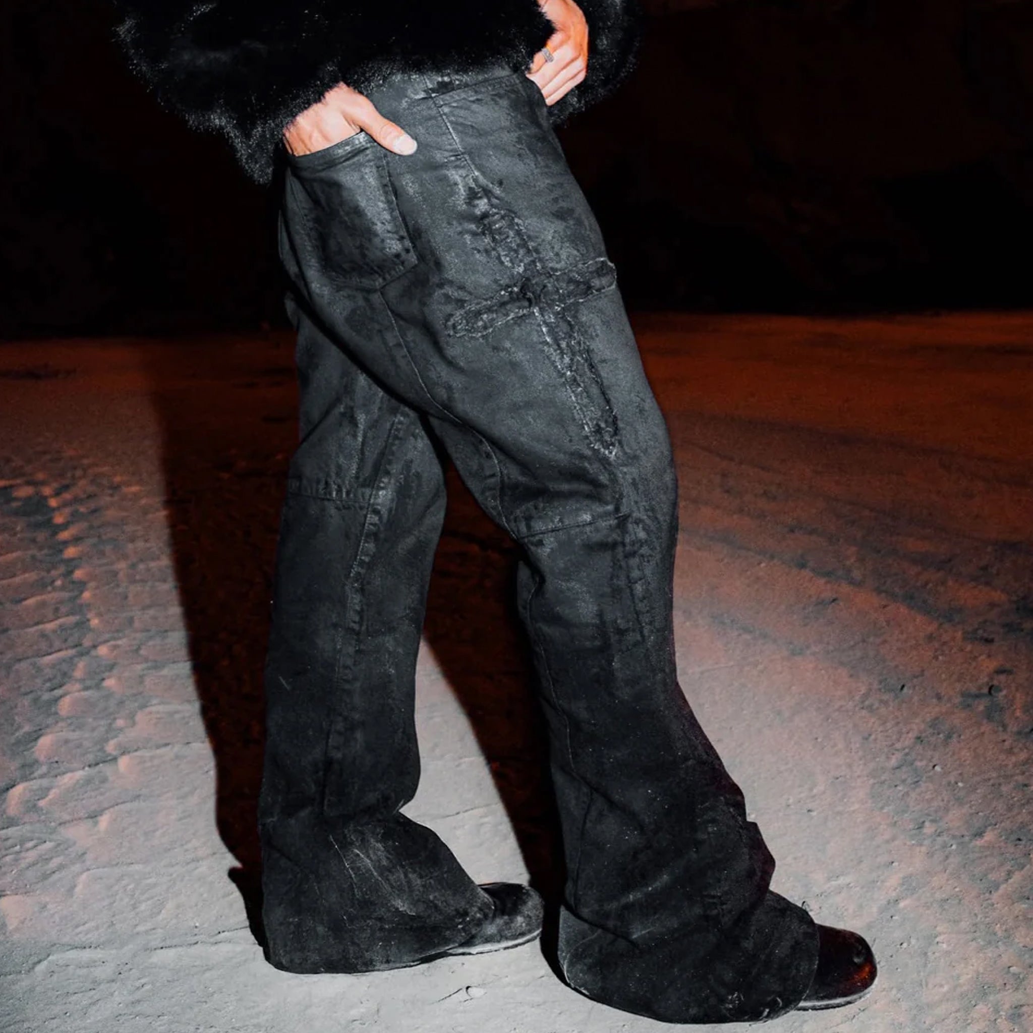 Coating Denim Flare Pants