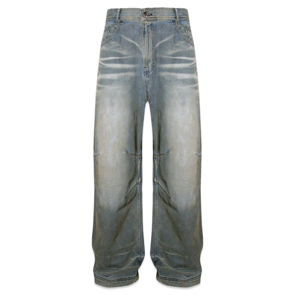 Embossed Wave Washing Wide Denim Pants