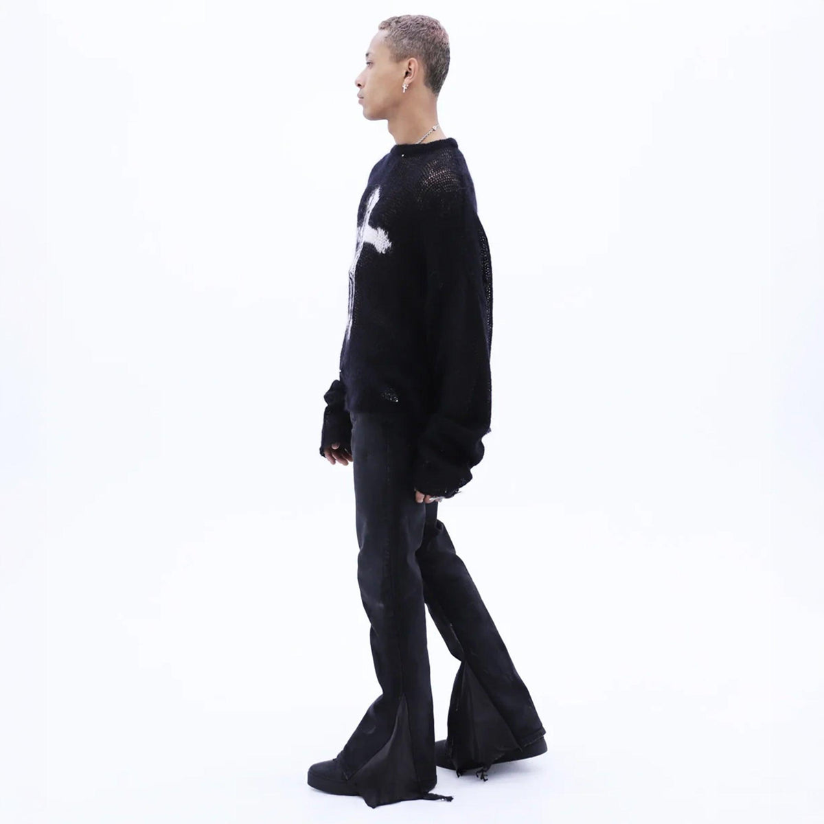 Cross See-through Knit Sweater