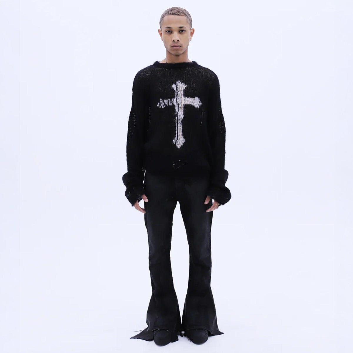 Cross See-through Knit Sweater