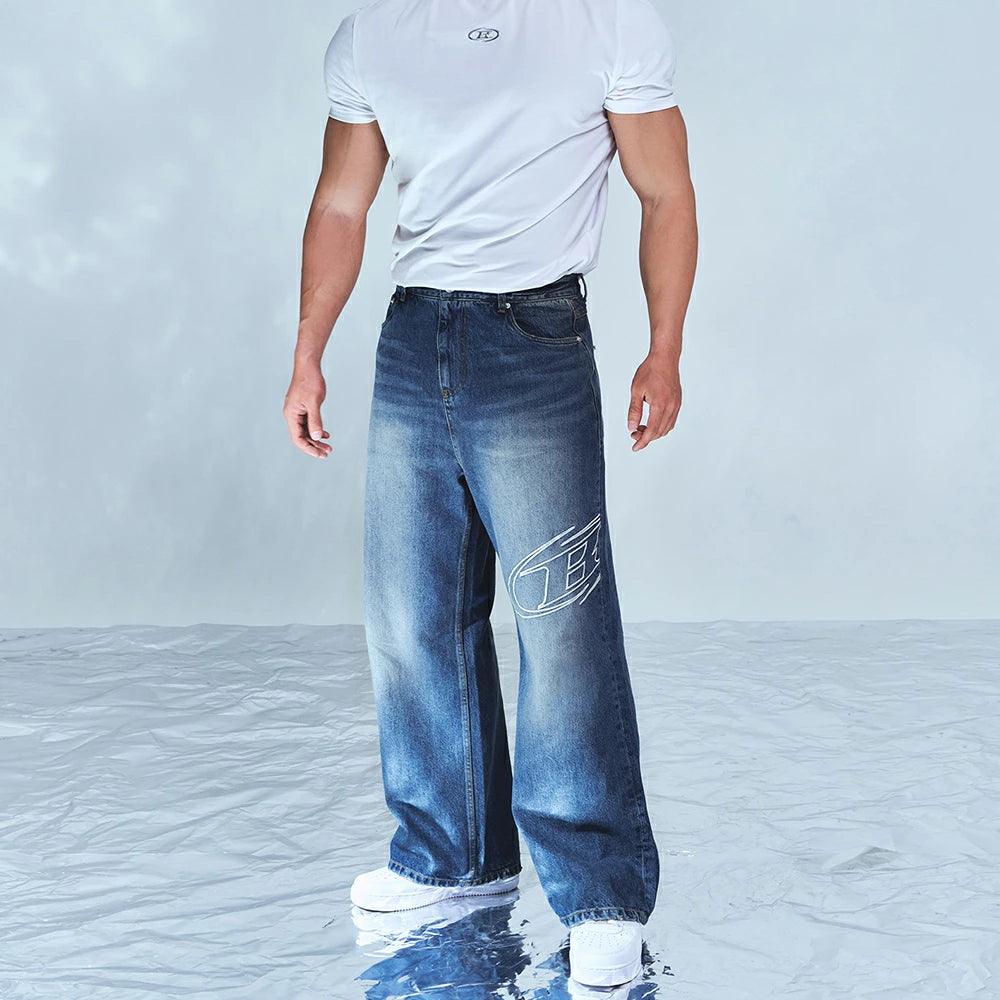 Stroke B Washed Wide Denim Pants